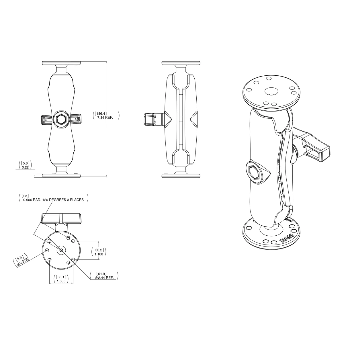 RAM® Double Ball Mount with Garmin Fishfinder #6-32 Hardware - Image 2