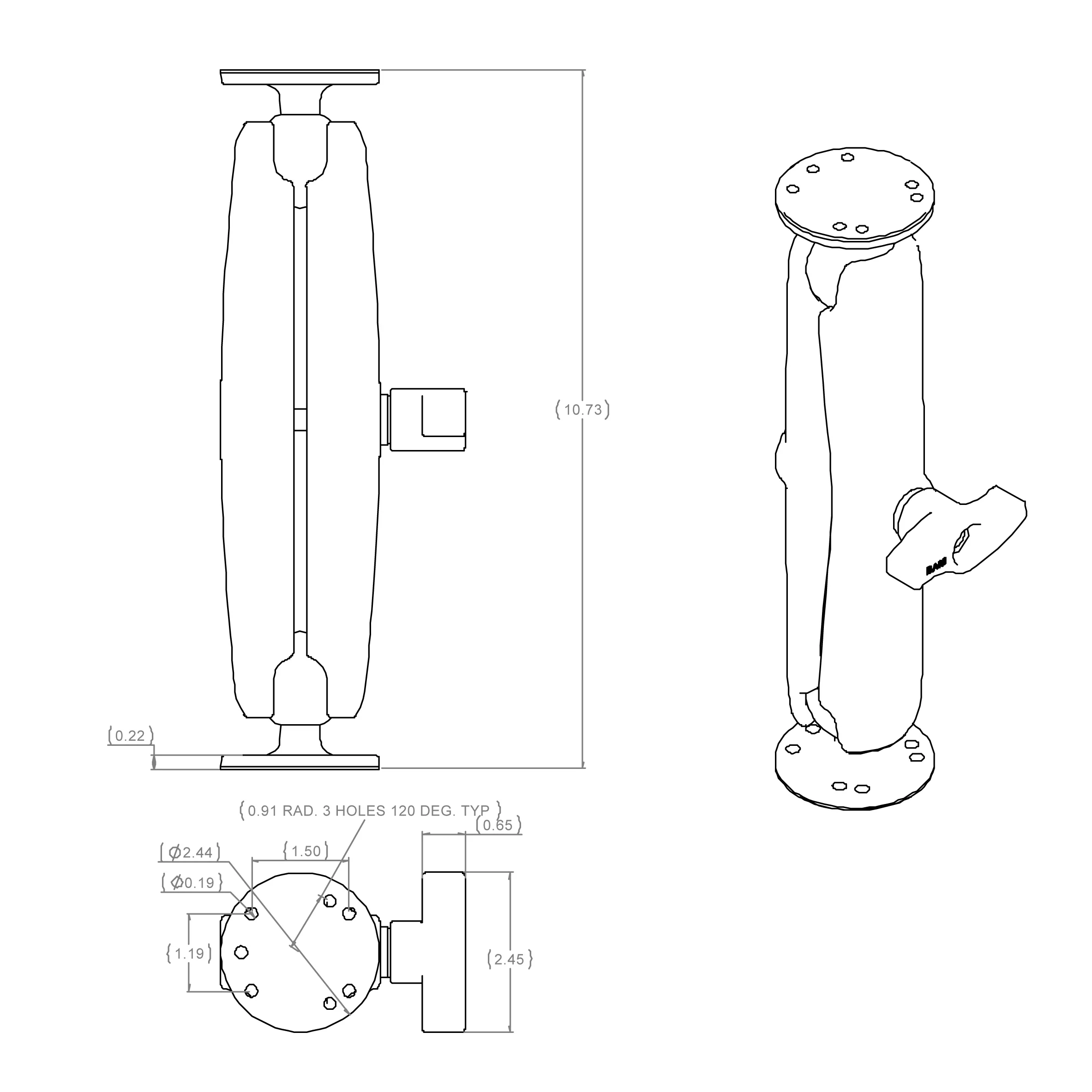 RAM® Double Ball Mount with Two Round Plates - C Size Long - Image 3