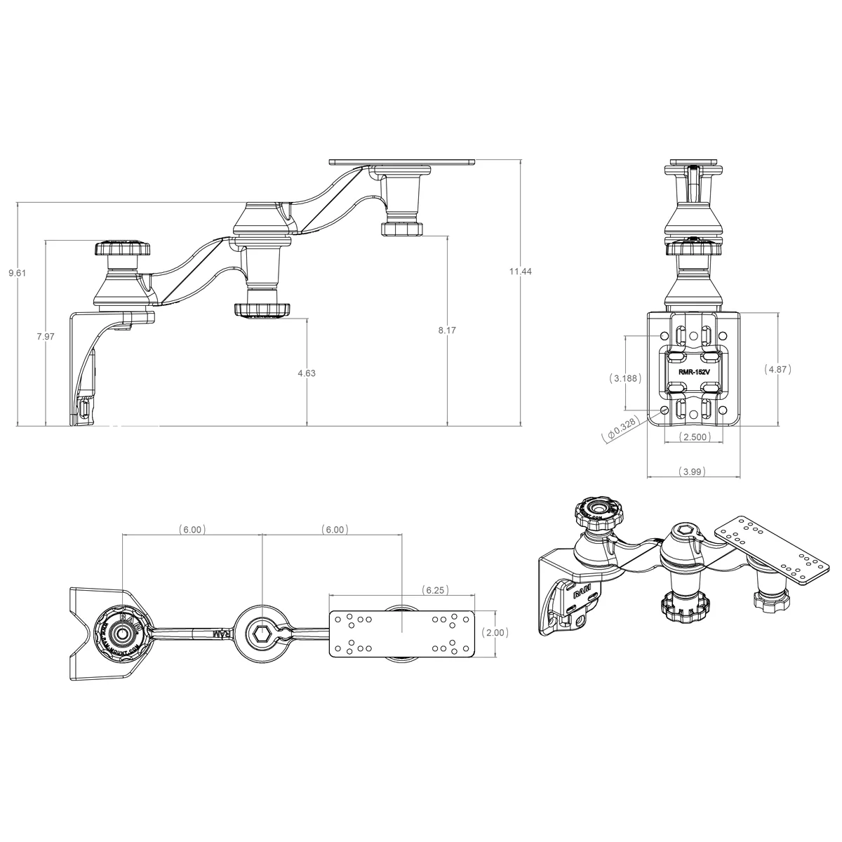 RAM® Vertical 12" Swing Arm Mount for Fish Finders & Plotters - Image 3