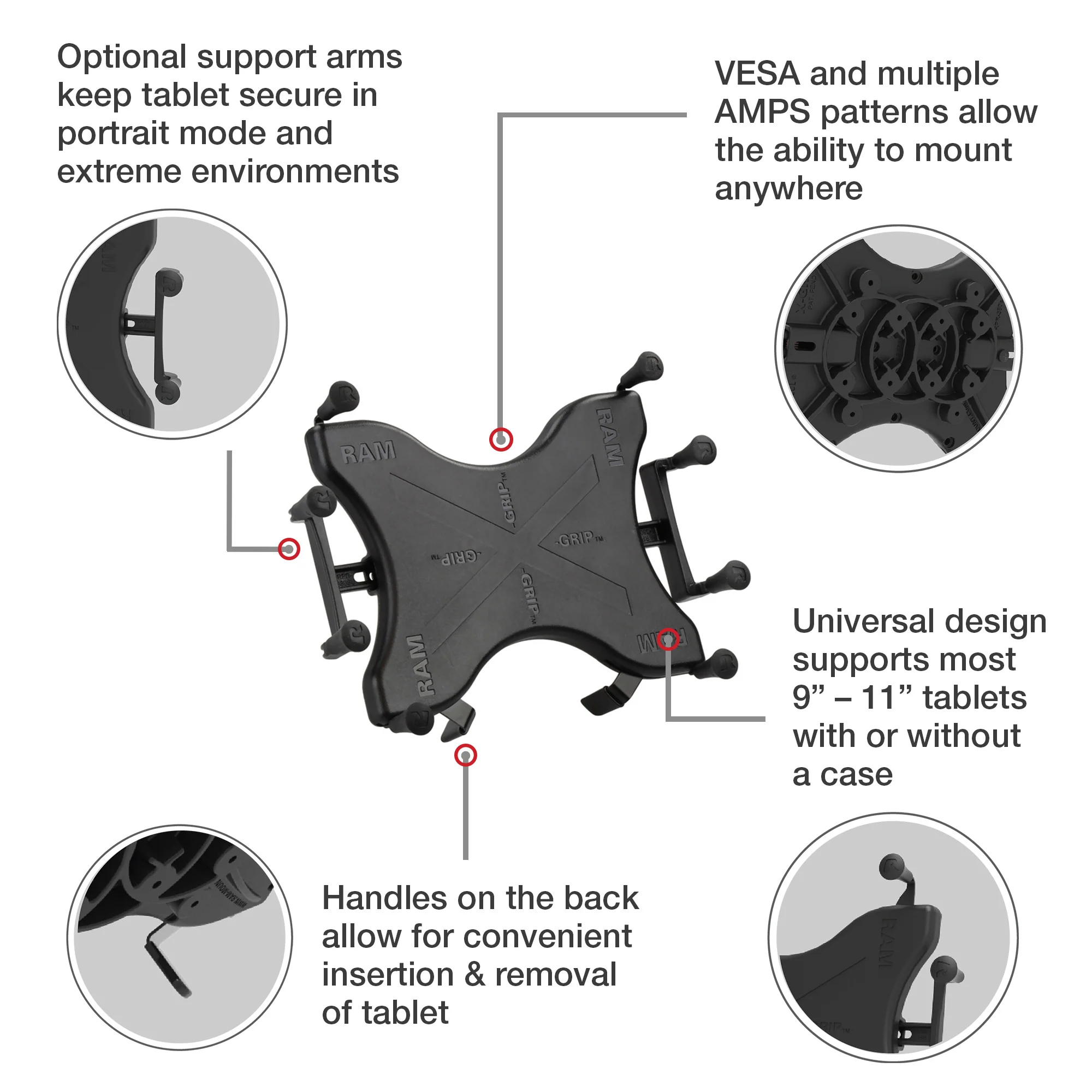 RAM® X-Grip® Wheelchair Seat Track Mount for 9"-11" Tablets - Image 5