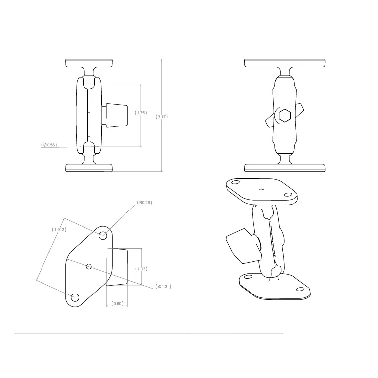 RAM® Double Ball Diamond Plate Mount - A Size Medium - Image 2