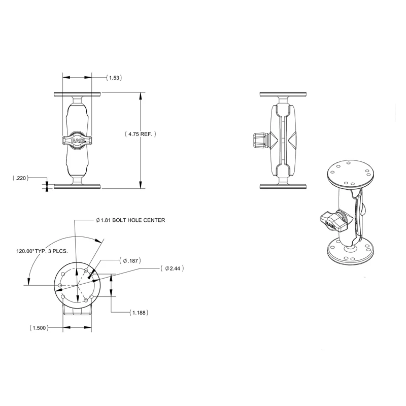 RAM® Double Ball Mount with Hardware for Garmin StreetPilot - Image 3