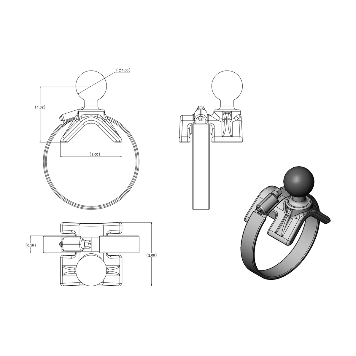 RAM® Strap Clamp Mount with Universal Action Camera Adapter - Image 3
