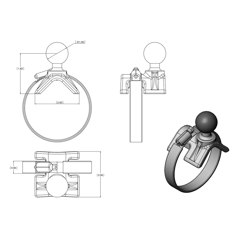 RAM® Strap Hose Clamp Ball Base 1" - 2.1" - Image 3