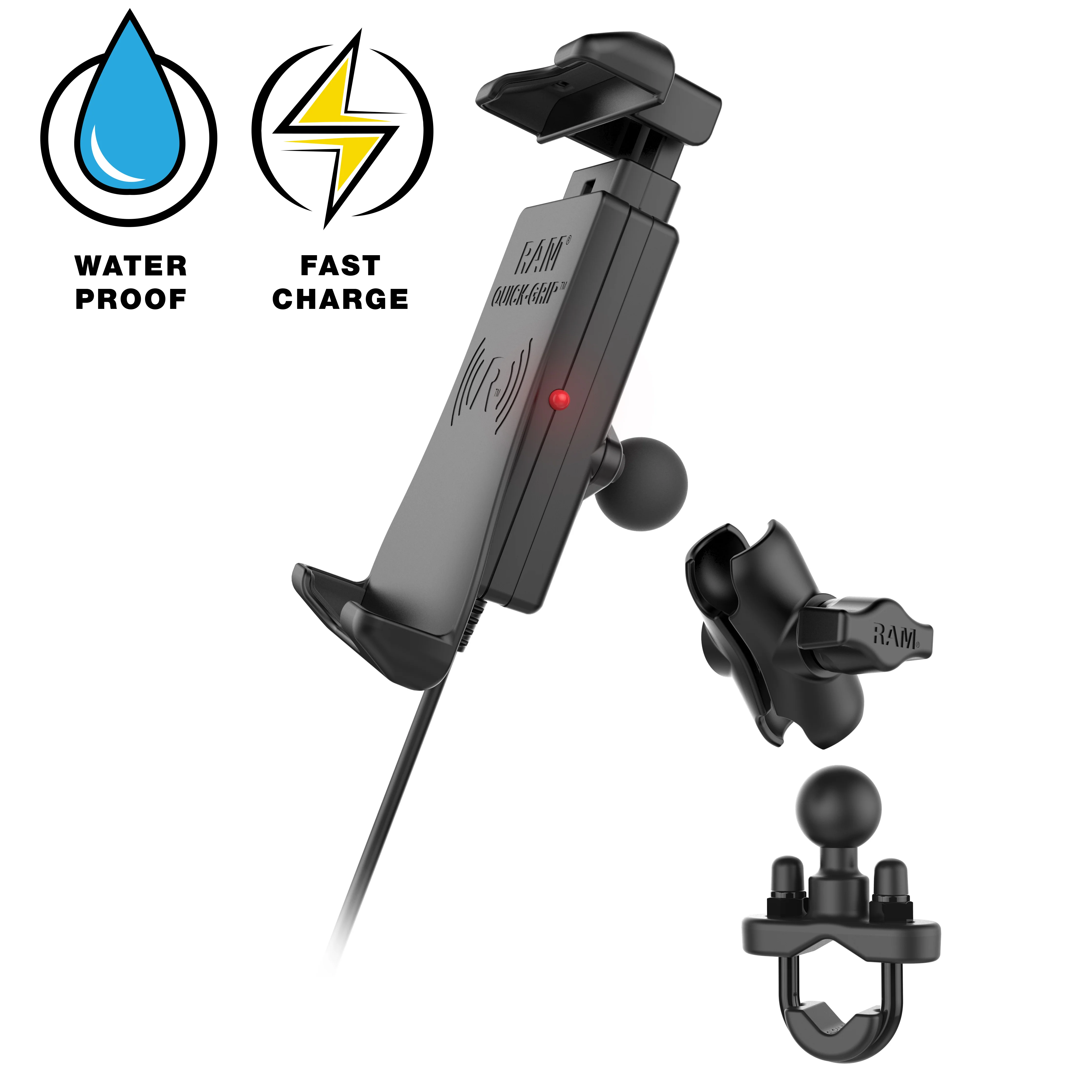 RAM® Quick-Grip™ 15W Waterproof Wireless Charging Handlebar Mount - Image 3