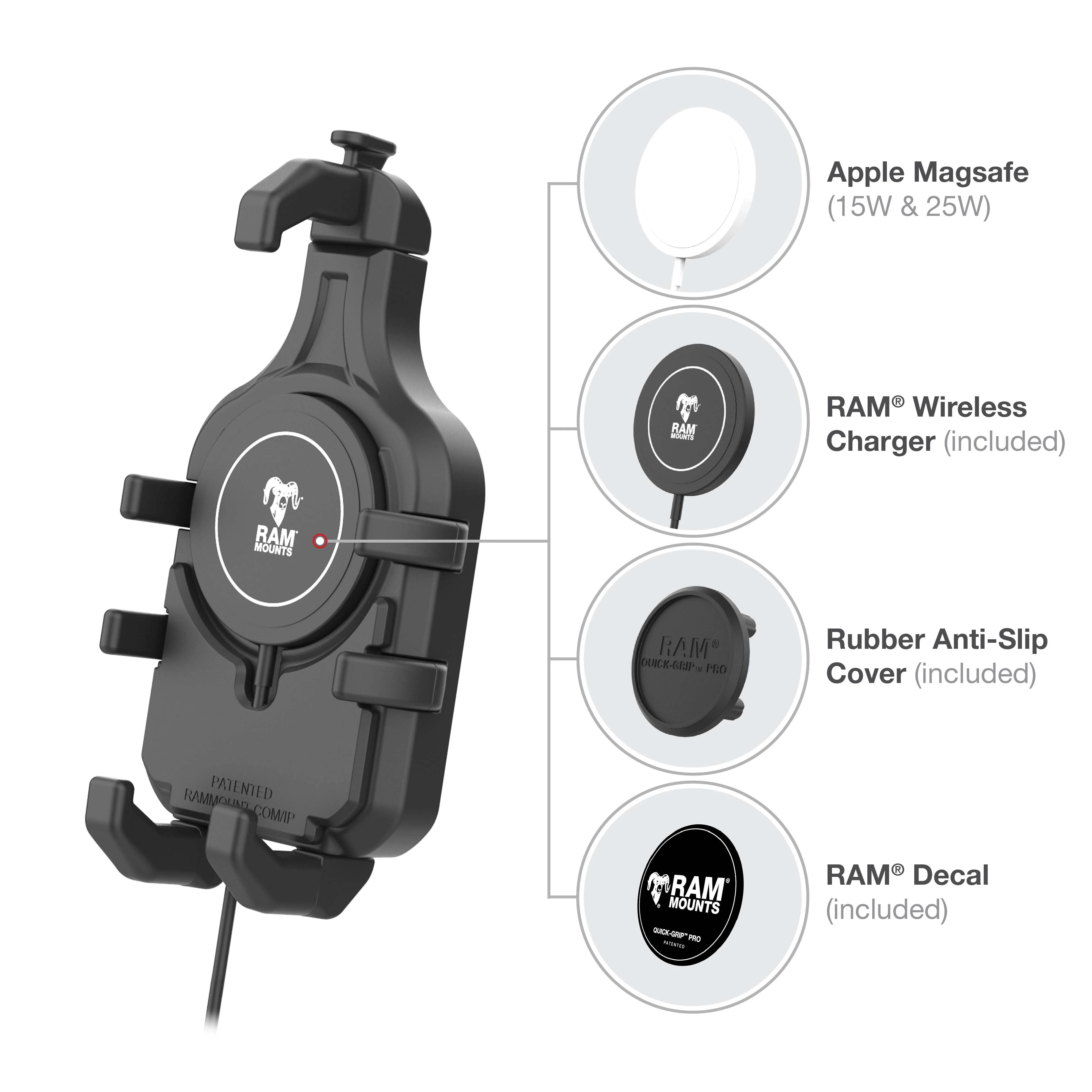 RAM® Quick-Grip™ Pro Phone Handlebar Mount with Qi2 15W Wireless Charger - Image 5