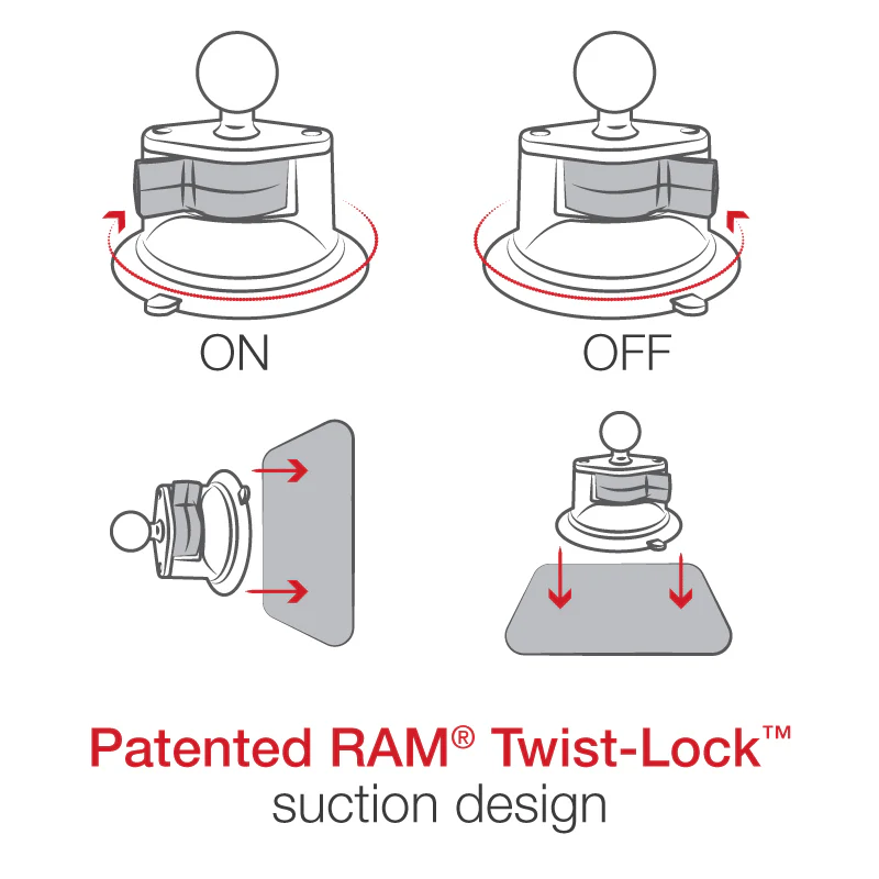 RAM® Twist-Lock™ Suction Cup Double Ball Mount with Round Plate - Long - Image 2