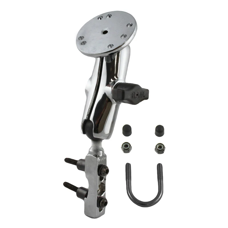 RAM® Chrome Motorcycle Brake/Clutch Reservoir Mount with Round Plate