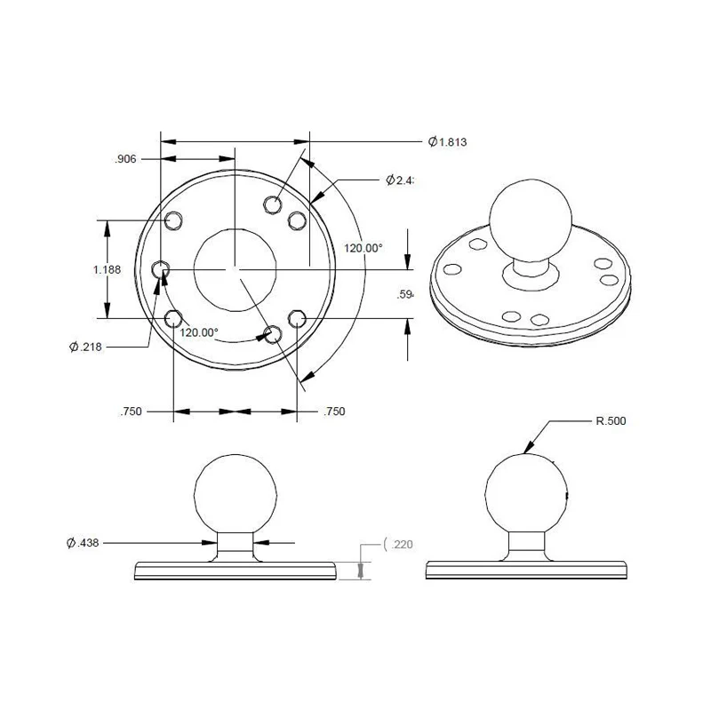 RAM® Chrome Round Plate with Ball - Image 2