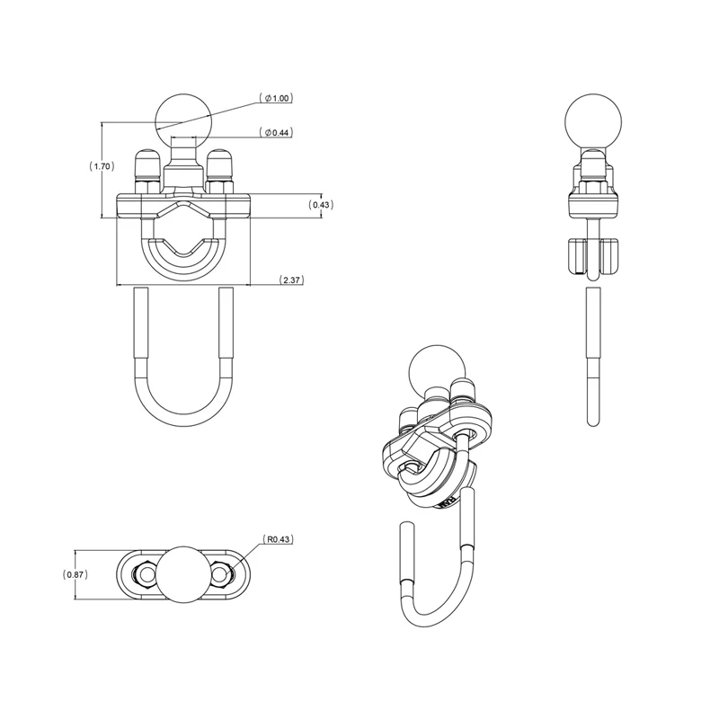 RAM® Handlebar U-Bolt Base for Rails 0.5" to 1.25" in Diameter - B Size - Image 5