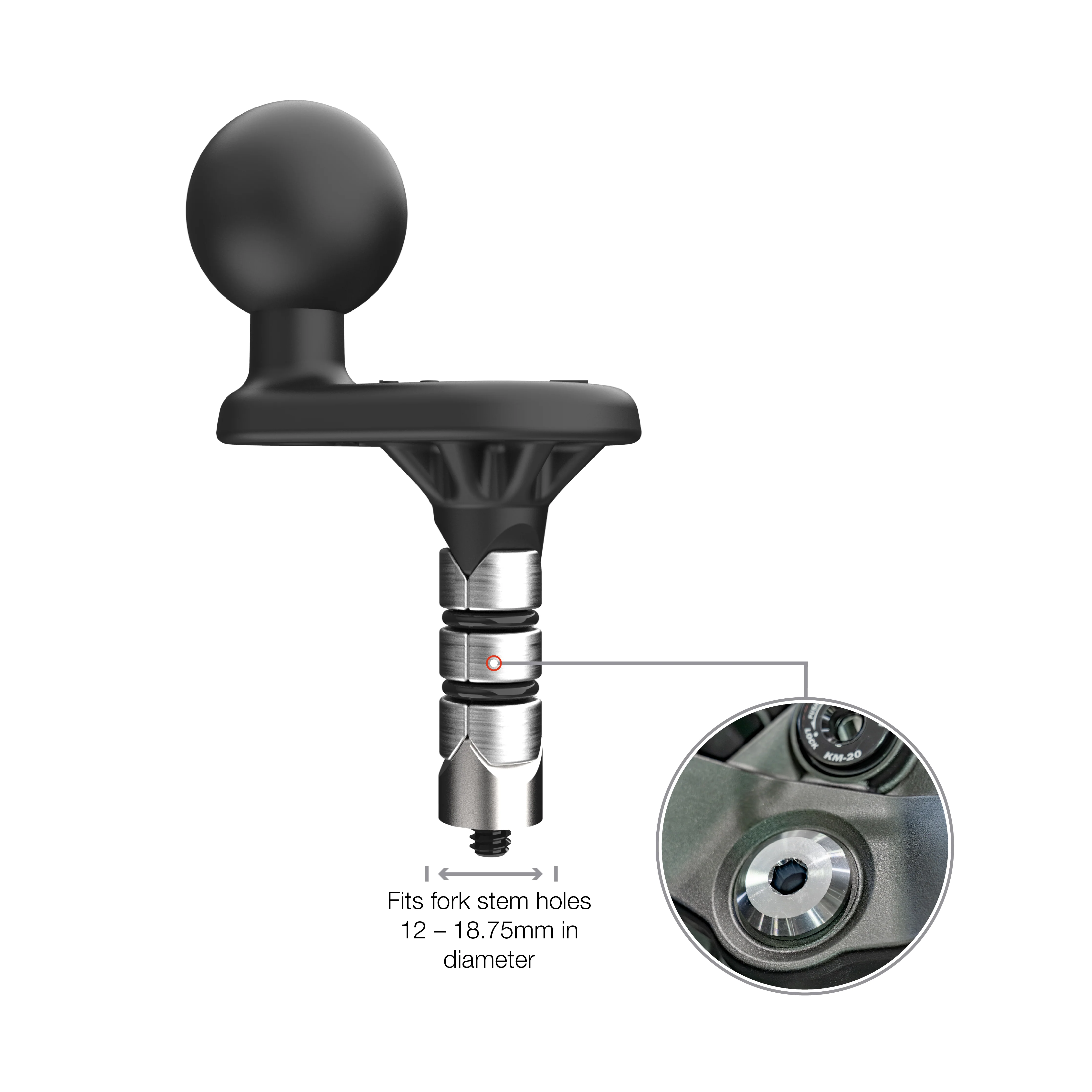 RAM® Motorcycle Fork Stem Wedge Ball Base - 12-18mm Holes - Image 2