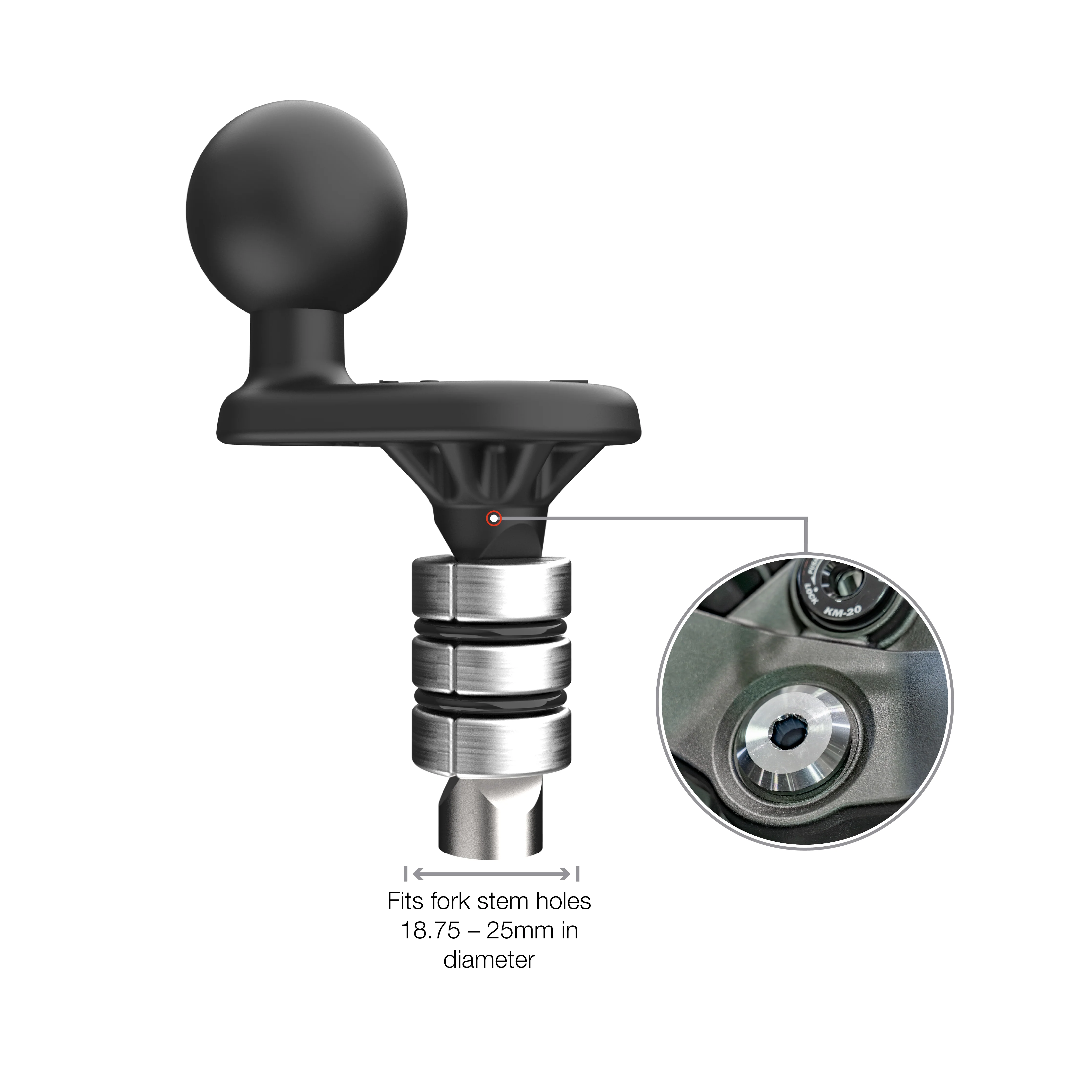 RAM® Motorcycle Fork Stem Wedge Ball Base - 19-25mm Holes - Image 2