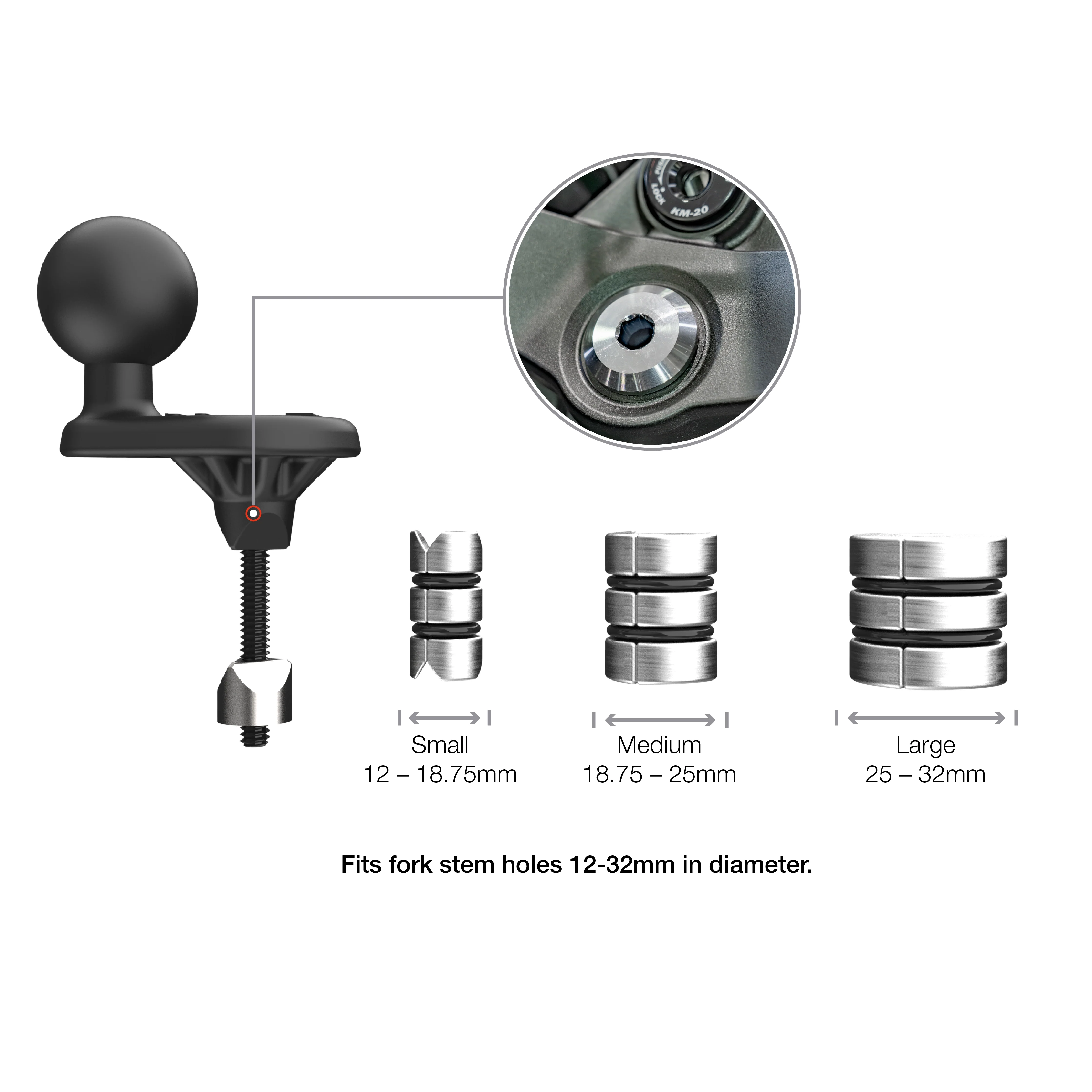 RAM® Motorcycle Fork Stem Wedge Ball Base - 12-32mm Holes - Image 2
