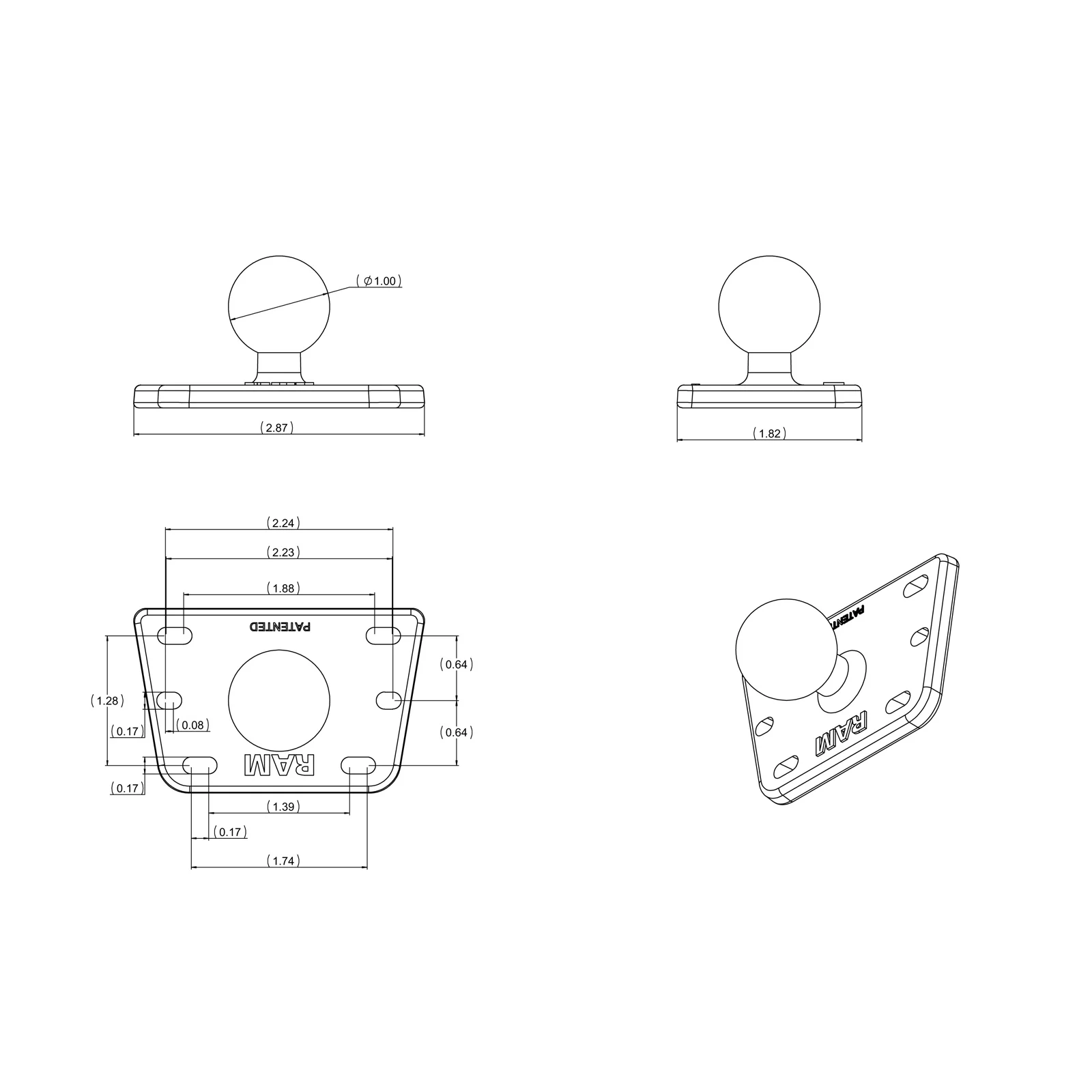 RAM® Centered Reservoir Cover Ball Base - Image 2
