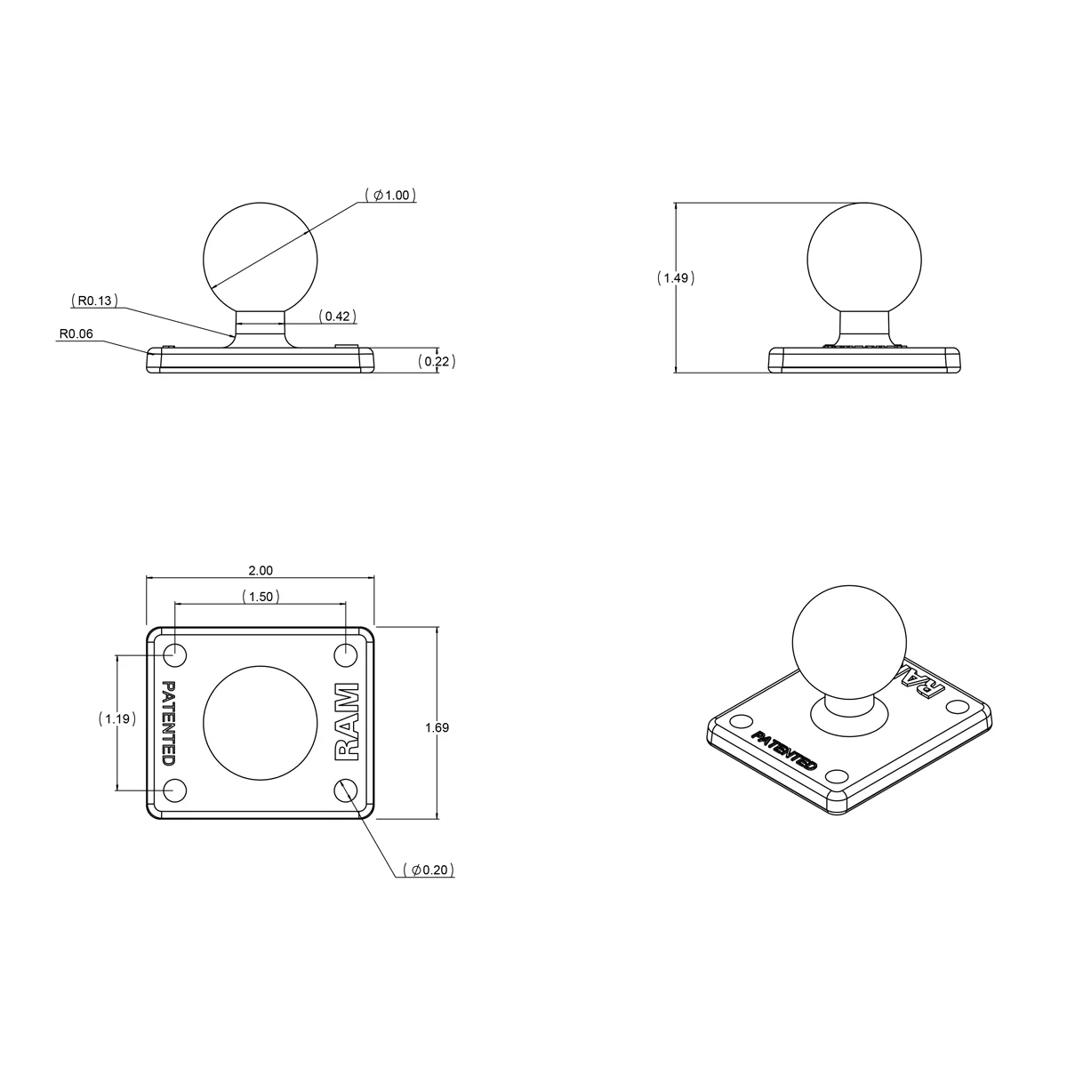 RAM® Ball Adapter with AMPS Plate - B Size - Image 4