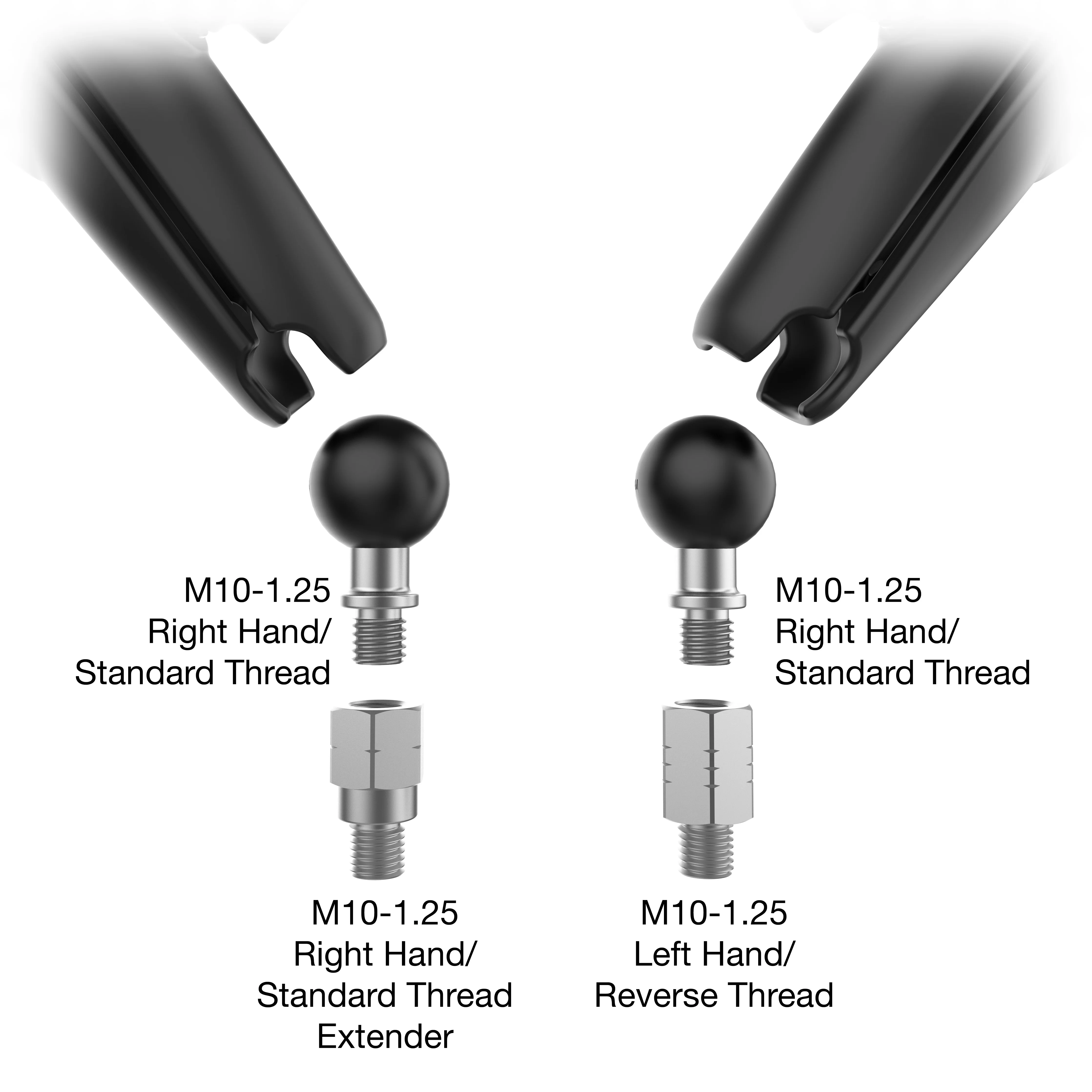 RAM® Tough-Mirror™ Kit with M10-1.25 Bases + Reverse Adapter - Long Arm - Image 2