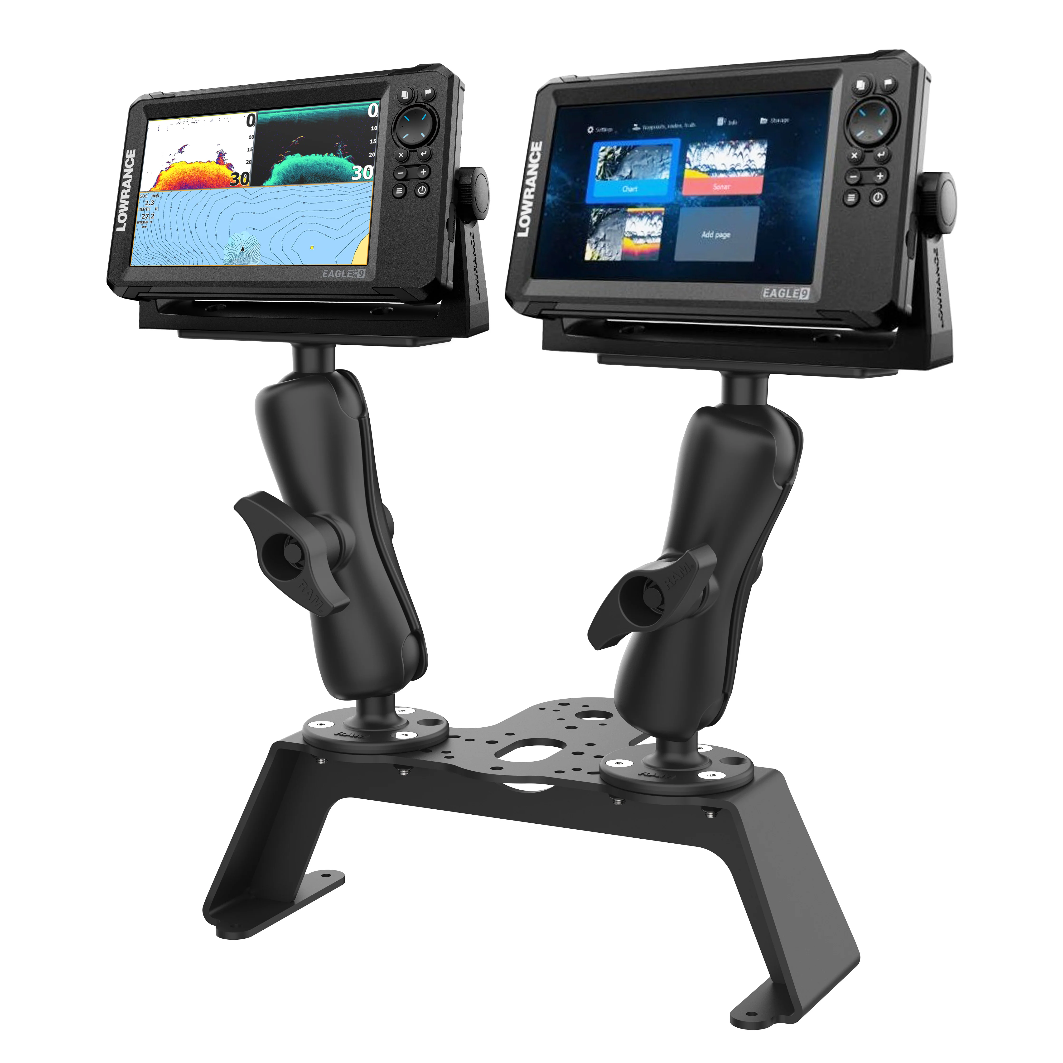 RAM® Fish Finder Deck Kit with Dual Marine Electronic Mount