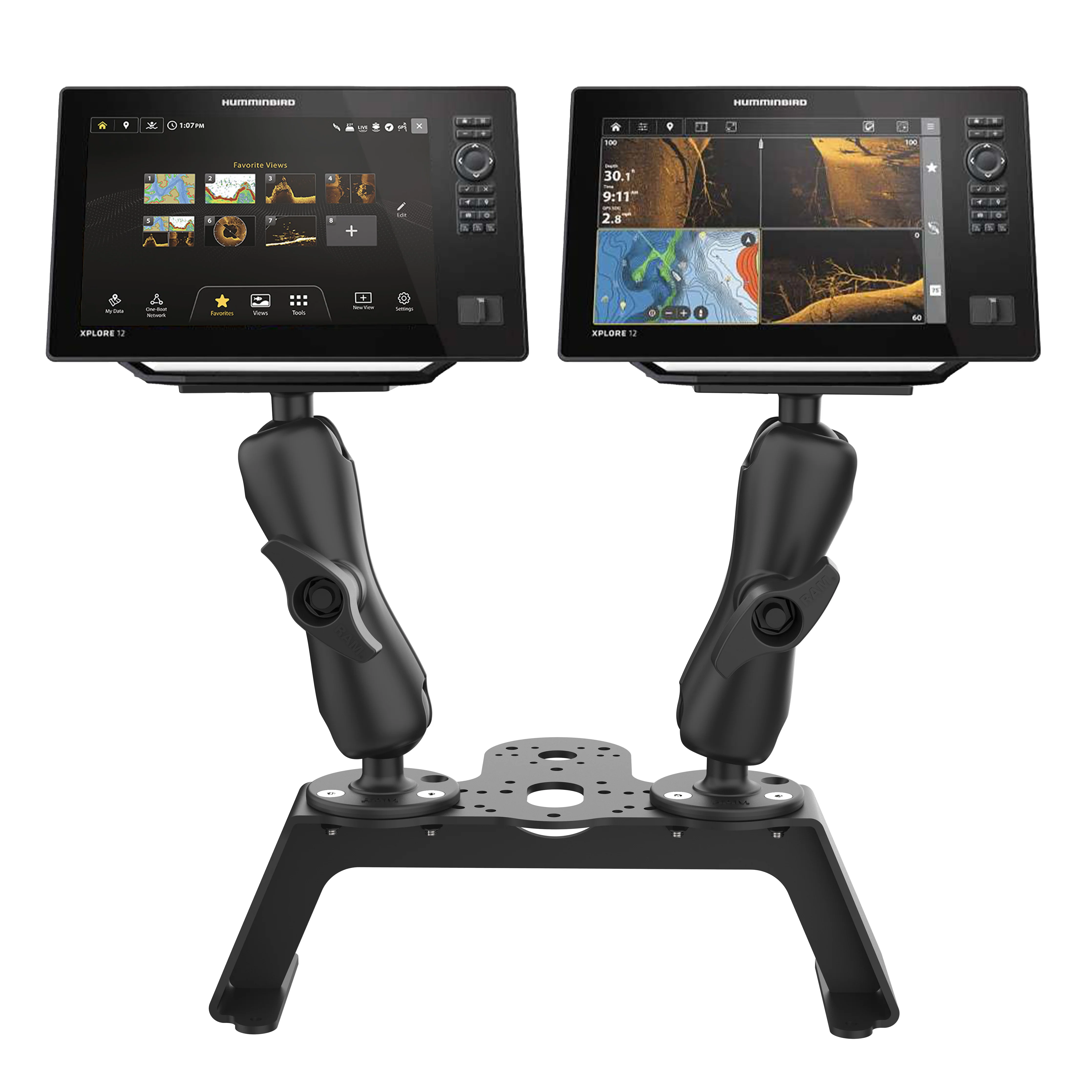 RAM® Fish Finder Deck Kit with Dual Humminbird Helix 8-10 & XPLORE Mount