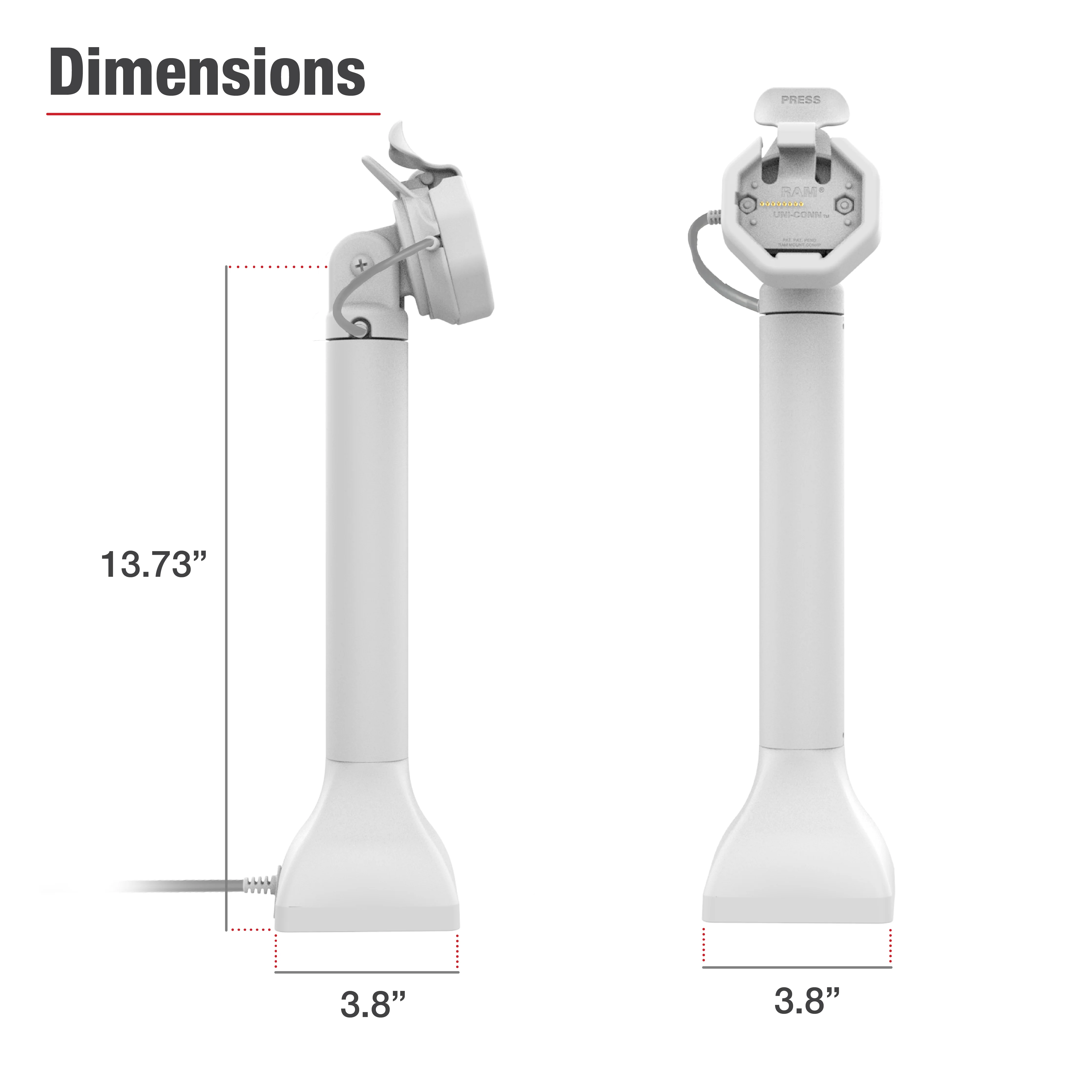 GDS® Uni-Conn™ Powered 14" Pedestal Dock with USB-C - Gray - Image 4