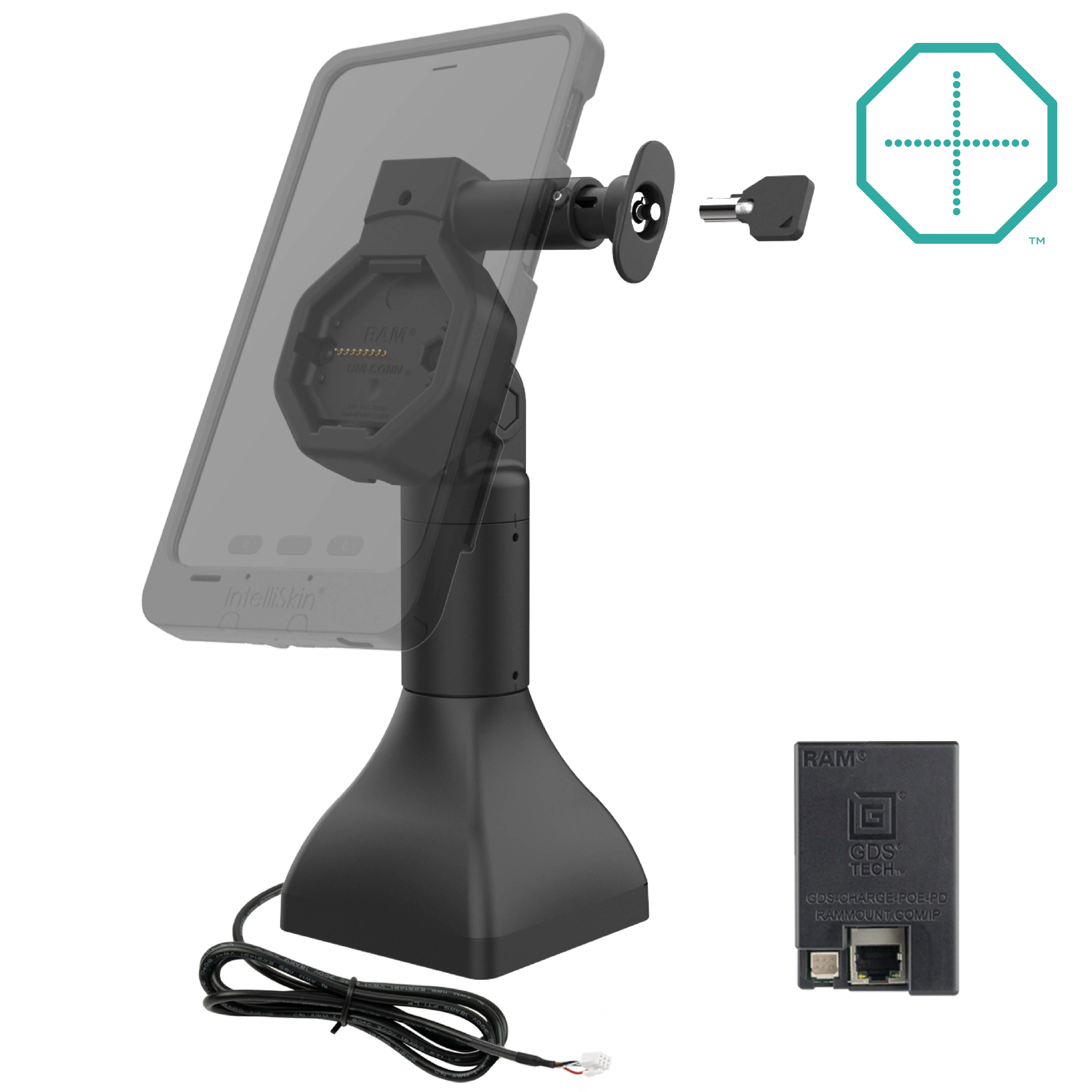 GDS® Uni-Conn™ Powered 7" Locking Pedestal Dock with PoE - Image 2