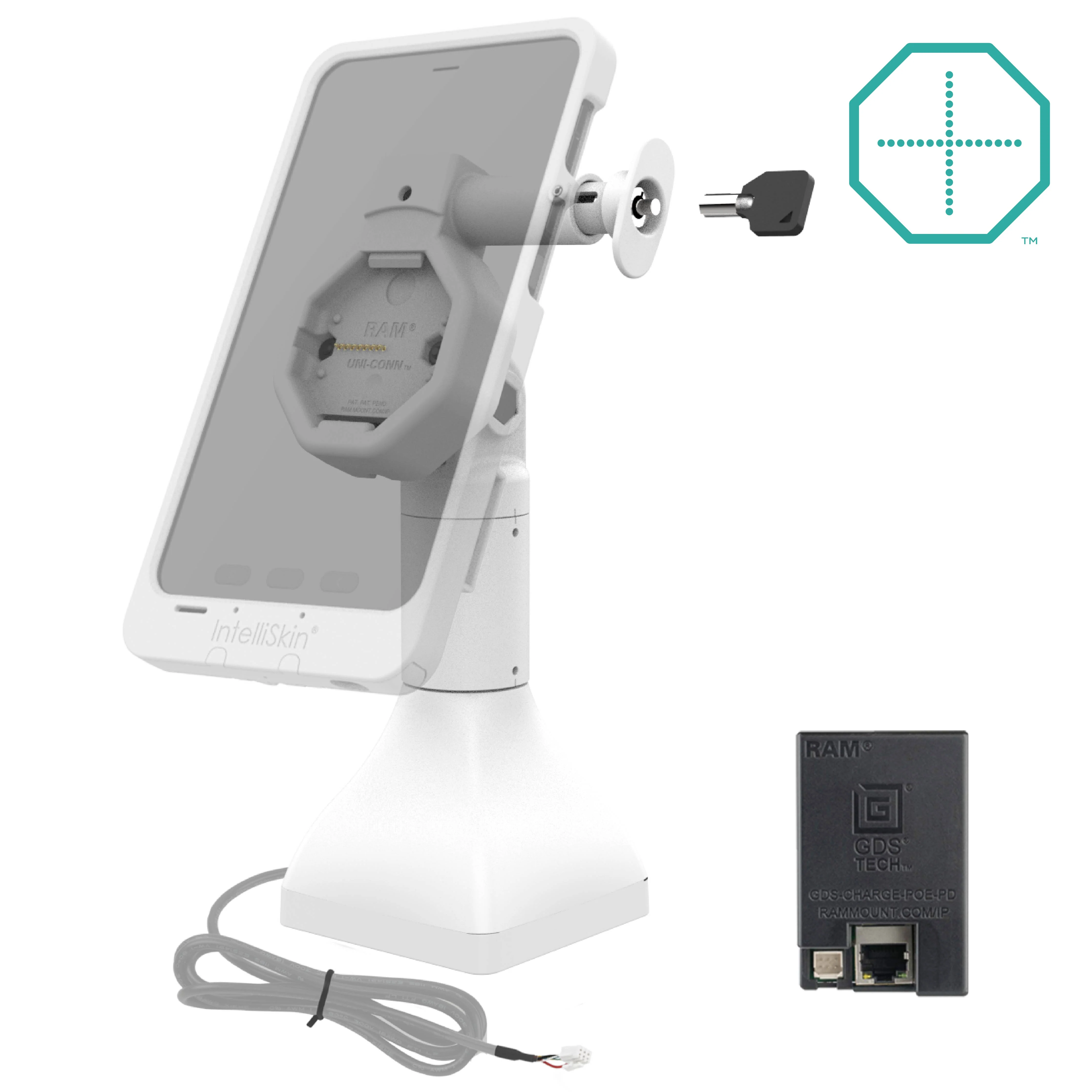 GDS® Uni-Conn™ Powered 7" Locking Pedestal Dock with PoE - Gray - Image 2
