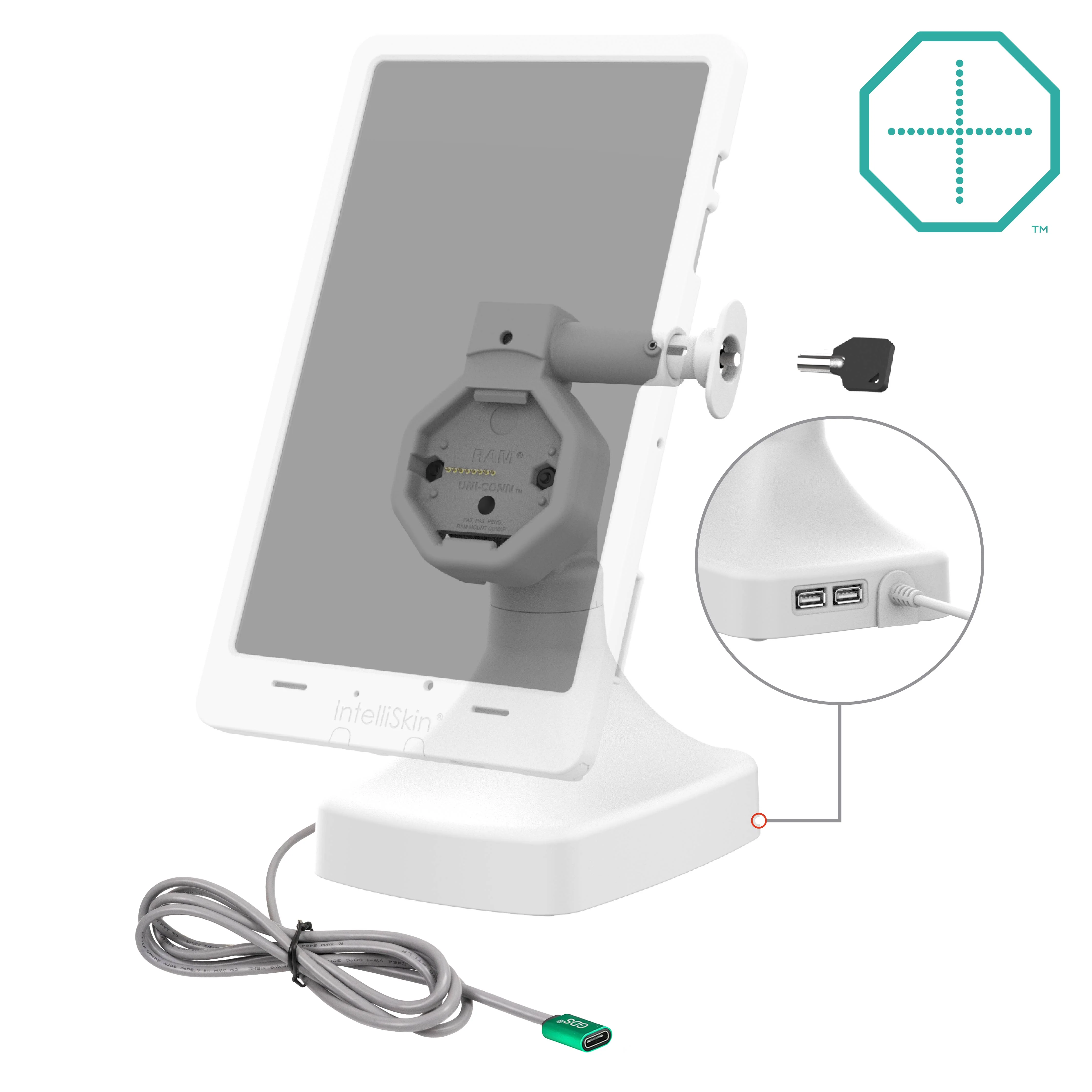 GDS® Uni-Conn™ Powered Locking Tilt & Swivel Dock with USB-C + Data Gray - Image 2