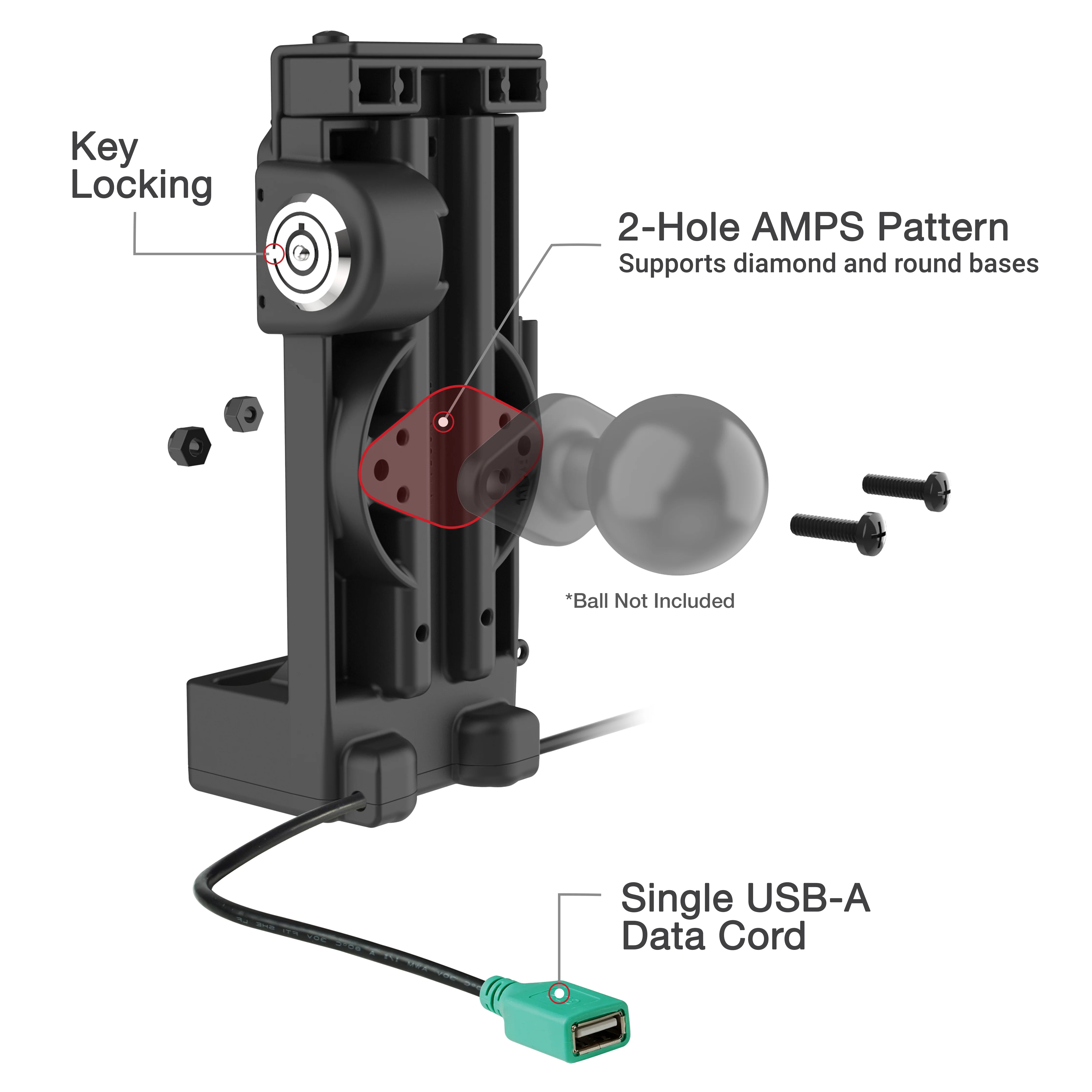 GDS® Uni-Conn™ Locking Spring Loaded Power + USB-A Dock - Heated Pins - Image 5