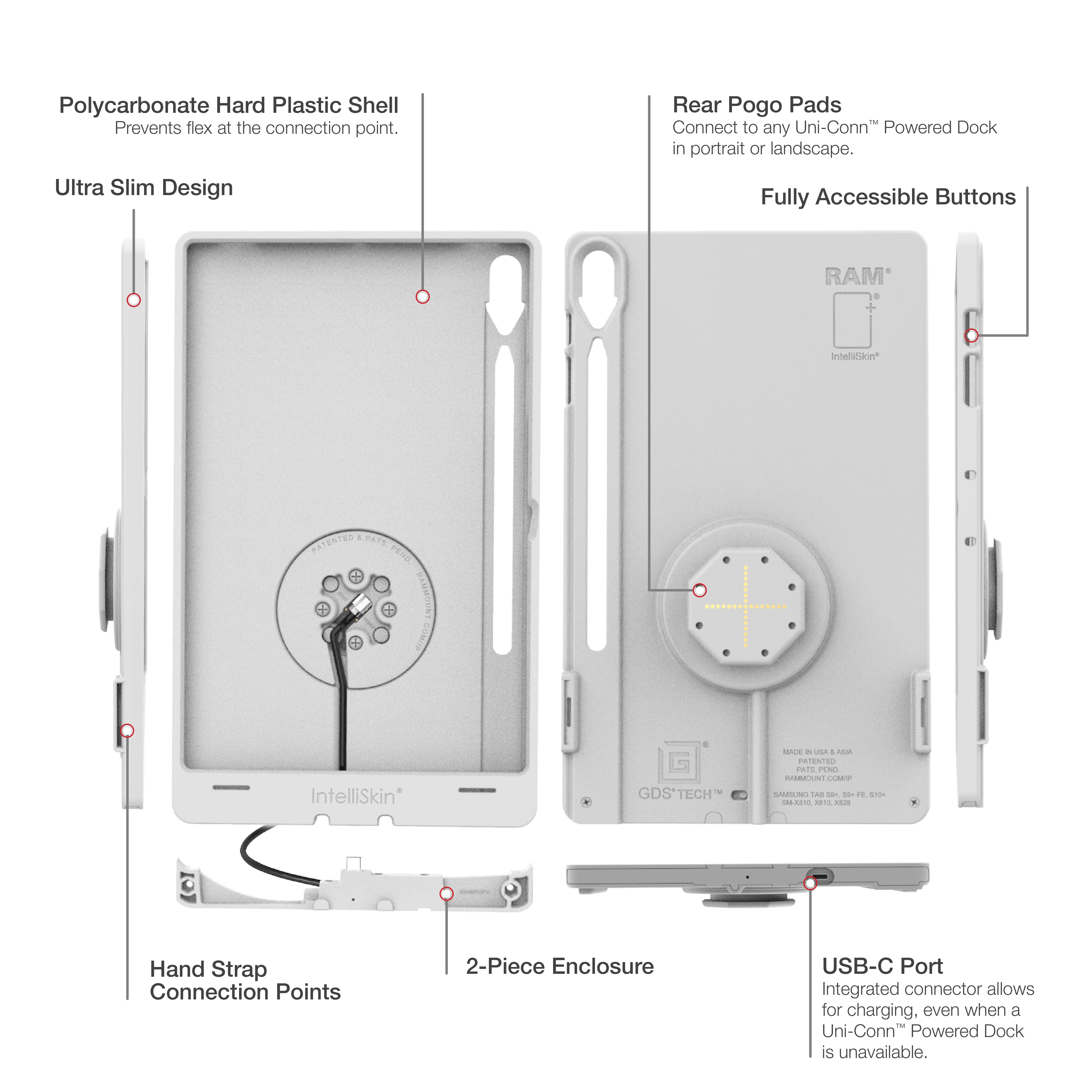 IntelliSkin® Thin-Case™ for Tab S10+, S9+ & S9 FE+ (Rear Pads) - Gray - Image 5