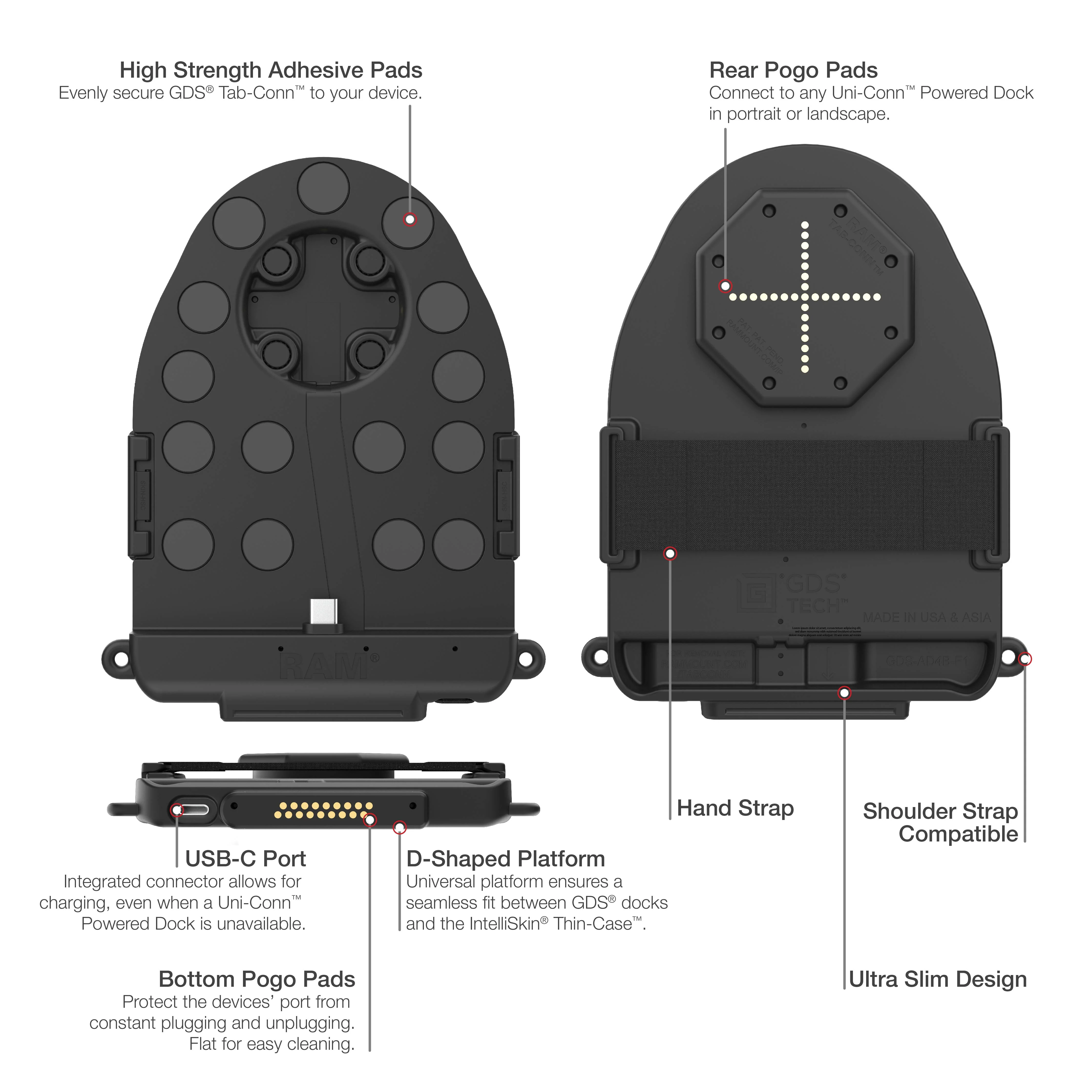 GDS® Tab-Conn™ for Tablets Without Case (D Shape & Rear Pogo Pads) - Image 4