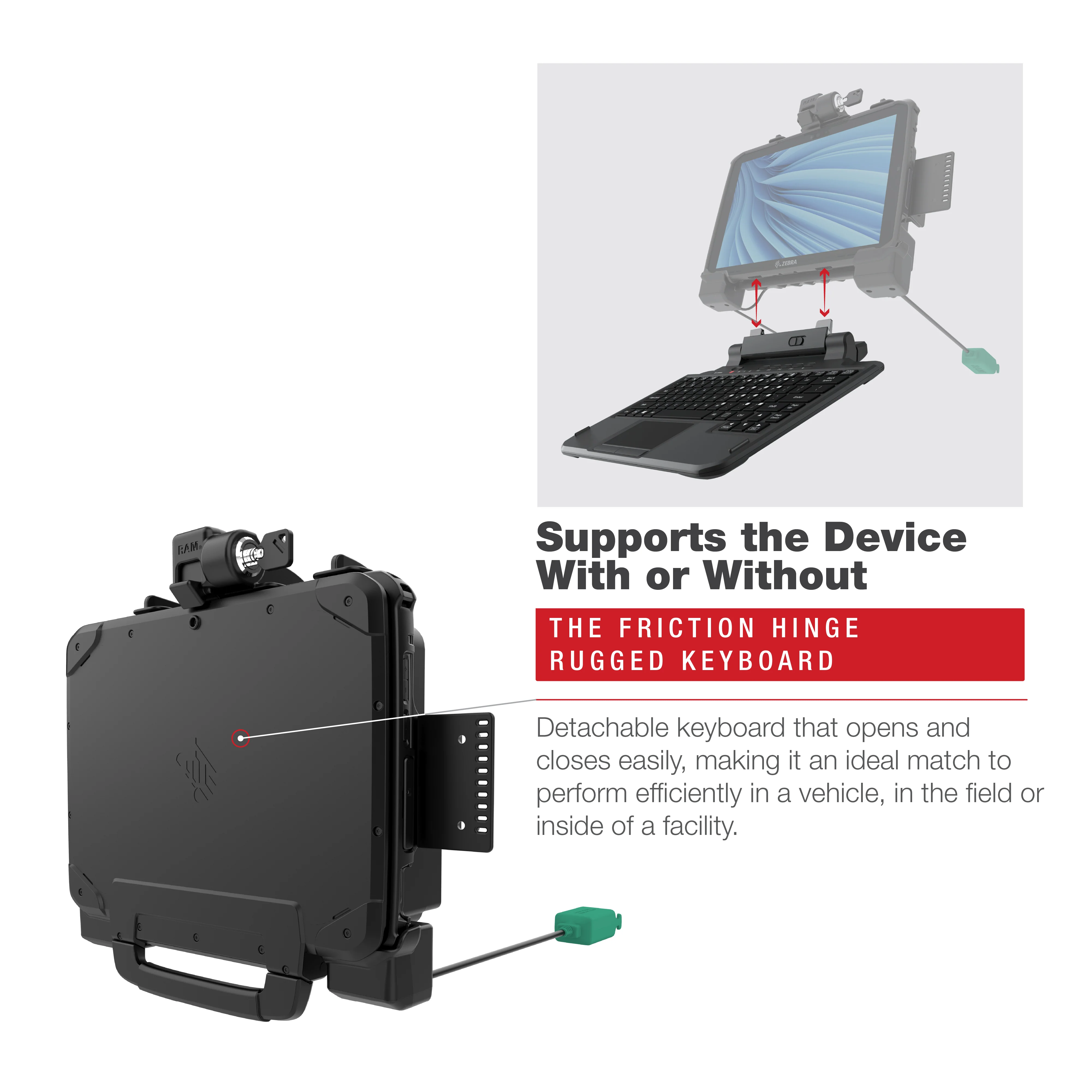 RAM® Power + Dual USB Locking Dock for Zebra ET8x 2-in-1 Tablet - Image 5