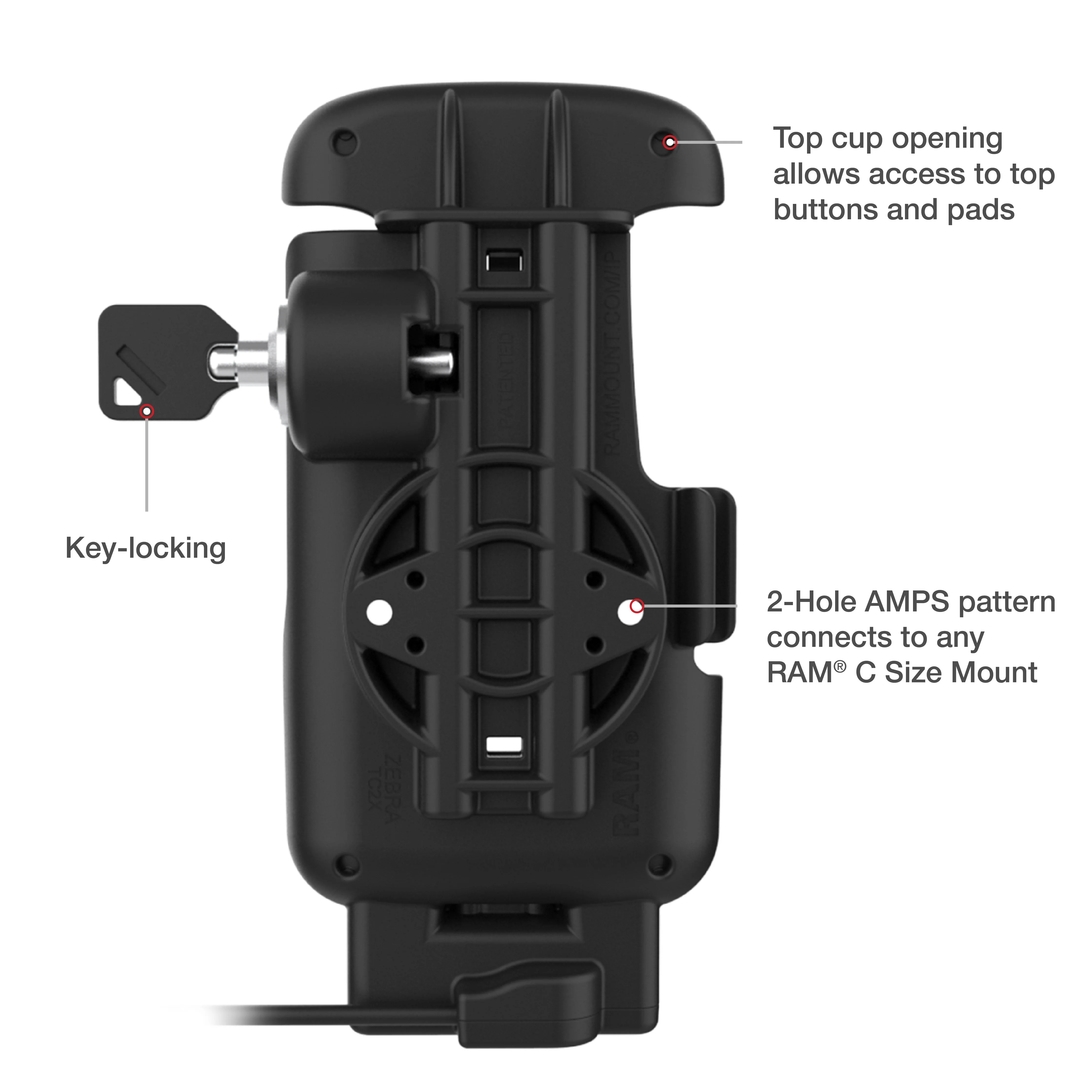 RAM® Locking Form-Fit USB-C Dock for Zebra TC22 & TC27 without Boot - Image 6