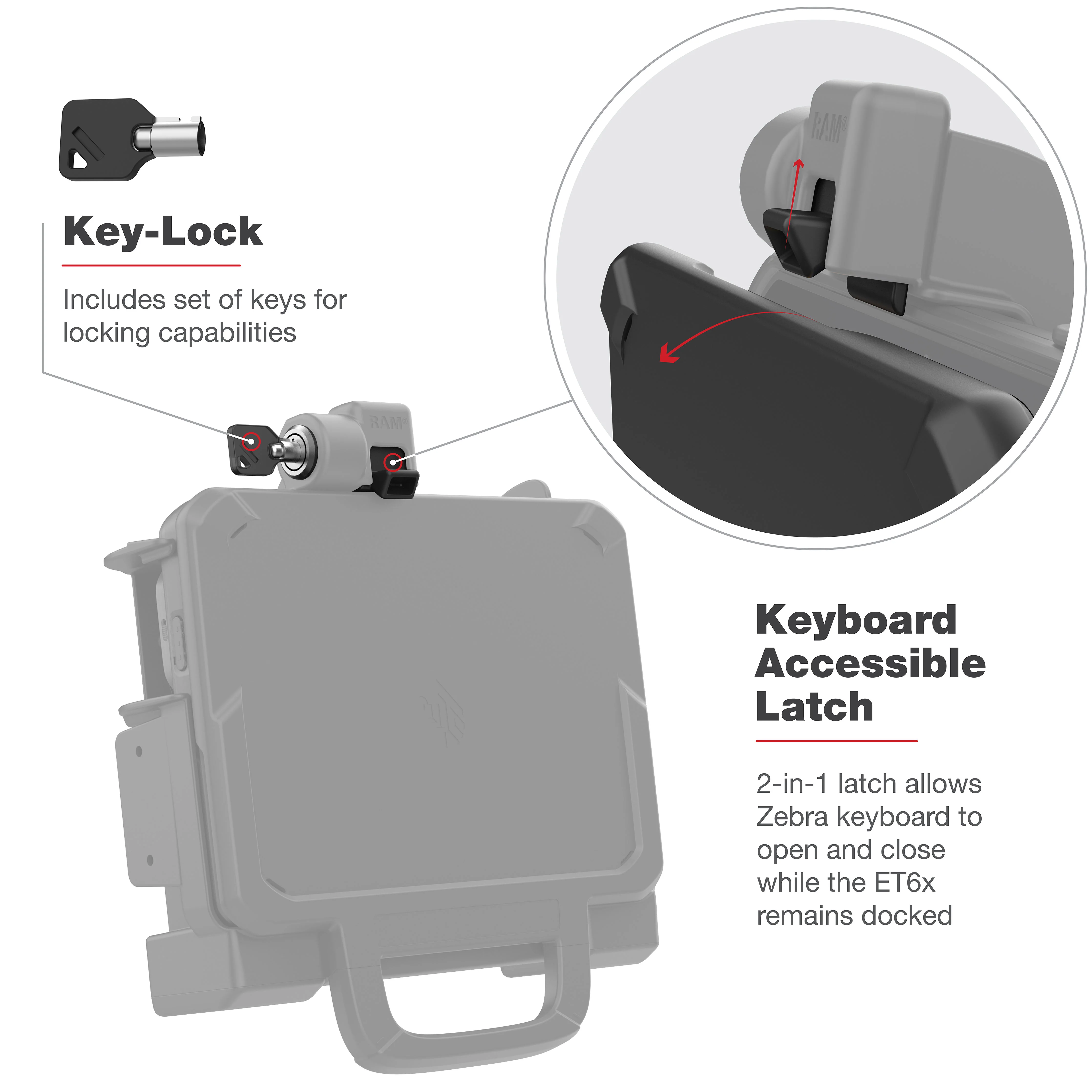 RAM® Power + Dual USB Locking Dock for Zebra ET6x - Heated Pins - Image 6