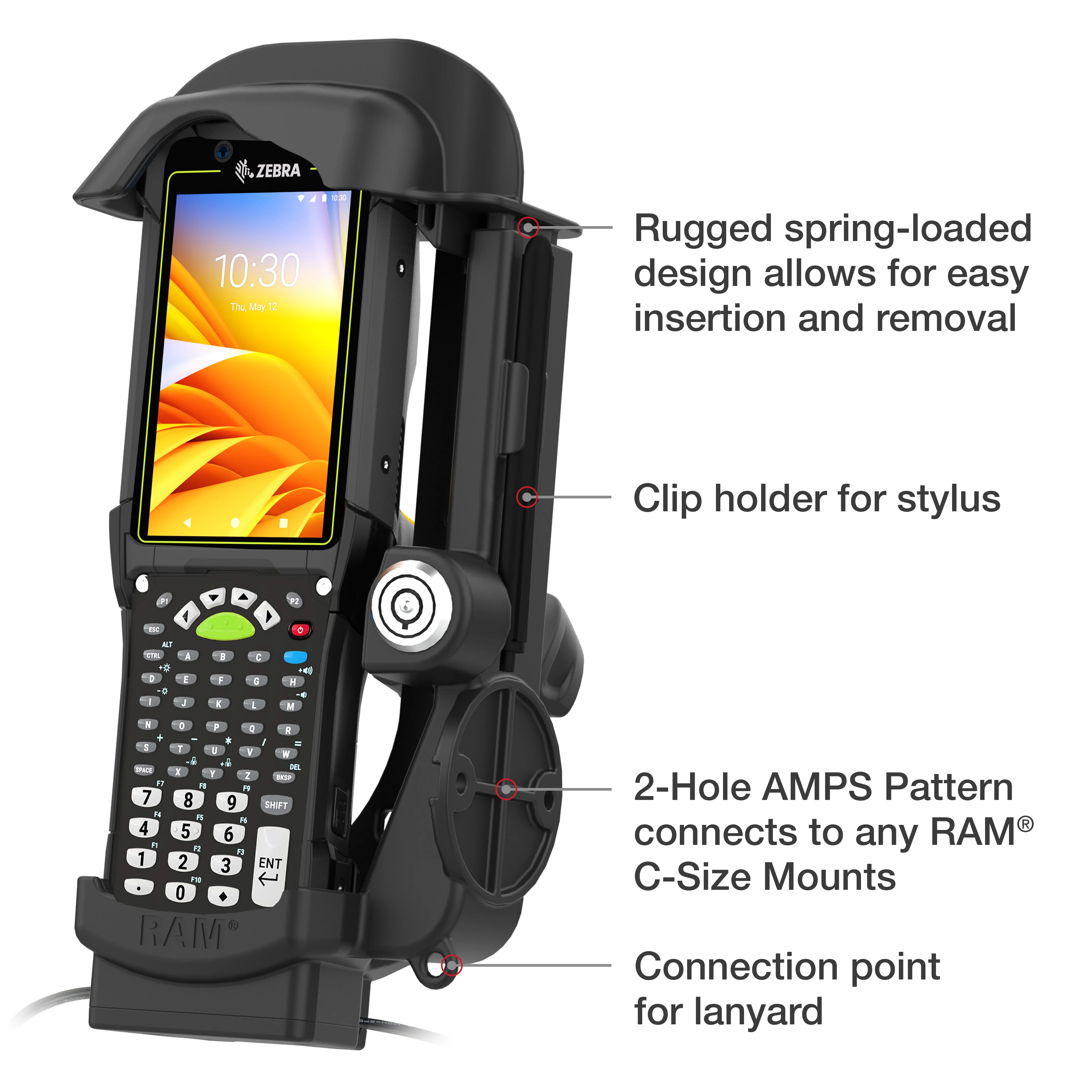 RAM® Locking Powered Dock + USB-A for Zebra MC9400/9300 - Heated Pins - Image 5