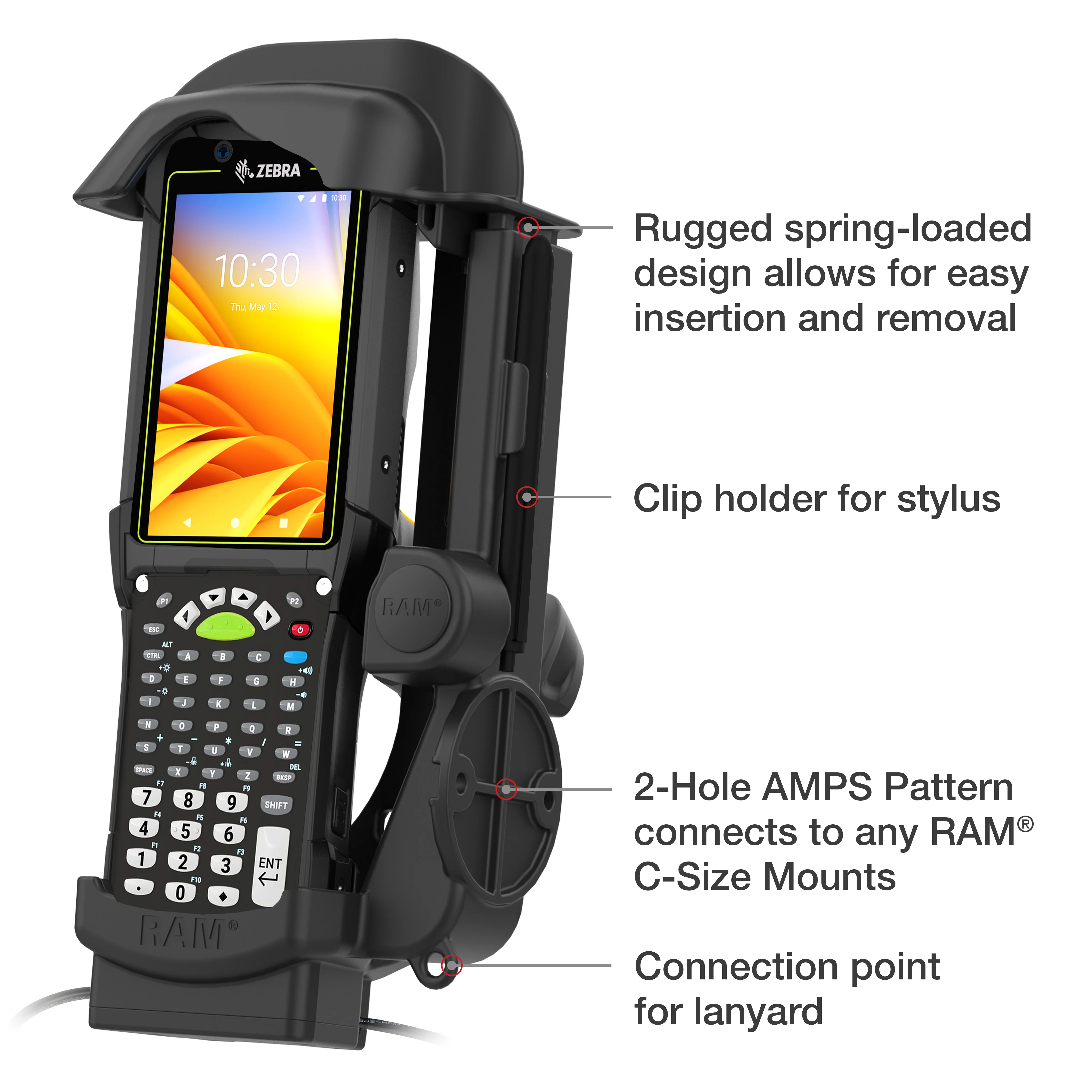 RAM® Powered Dock + Single USB-A for Zebra MC9400 & MC9300 - Heated Pins - Image 5