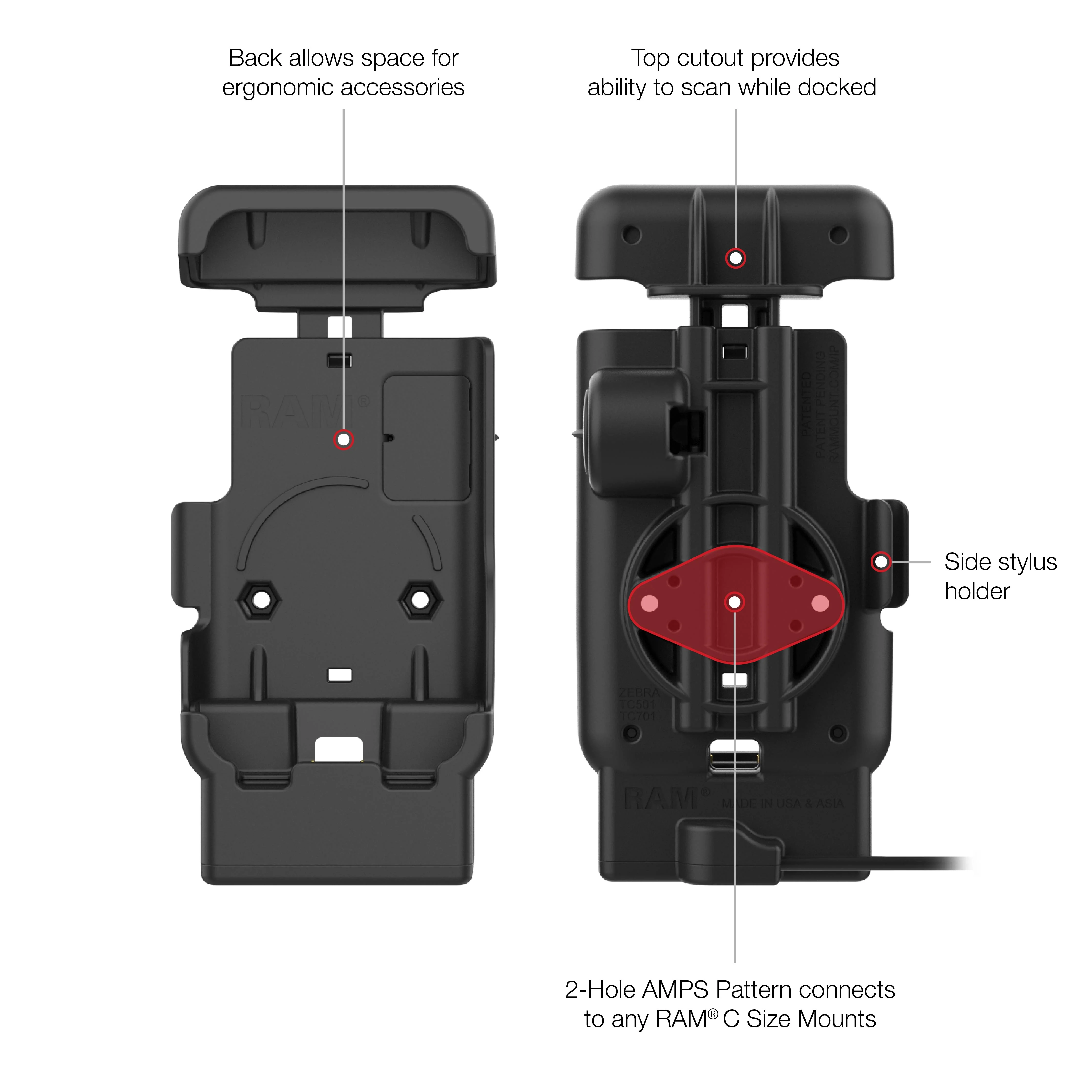 RAM® Powered Dock with USB-C for Zebra TC701 - Image 5