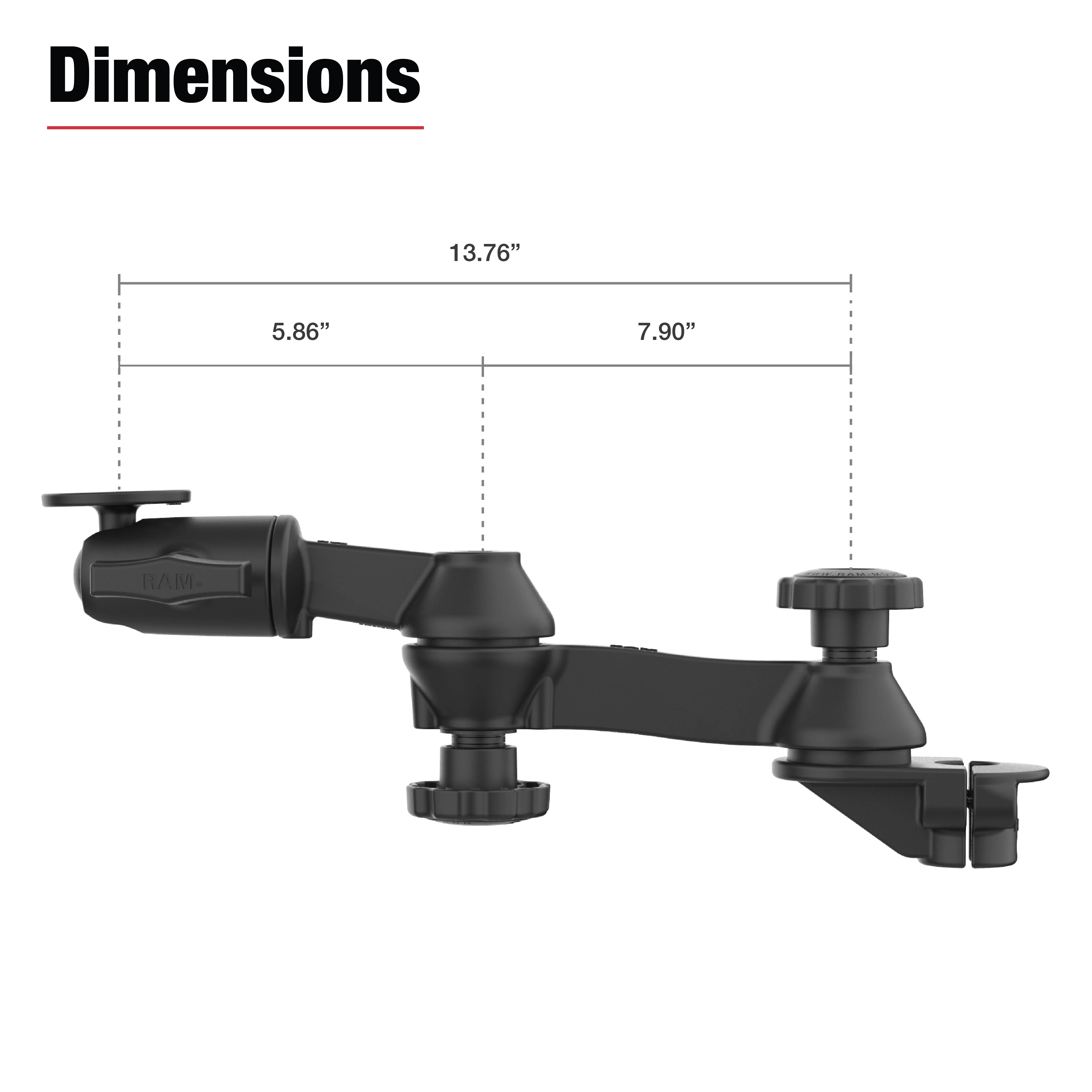 RAM® 90-Degree Dual Swing Arm Mount with Ball for Tough-Bar™ - Image 4