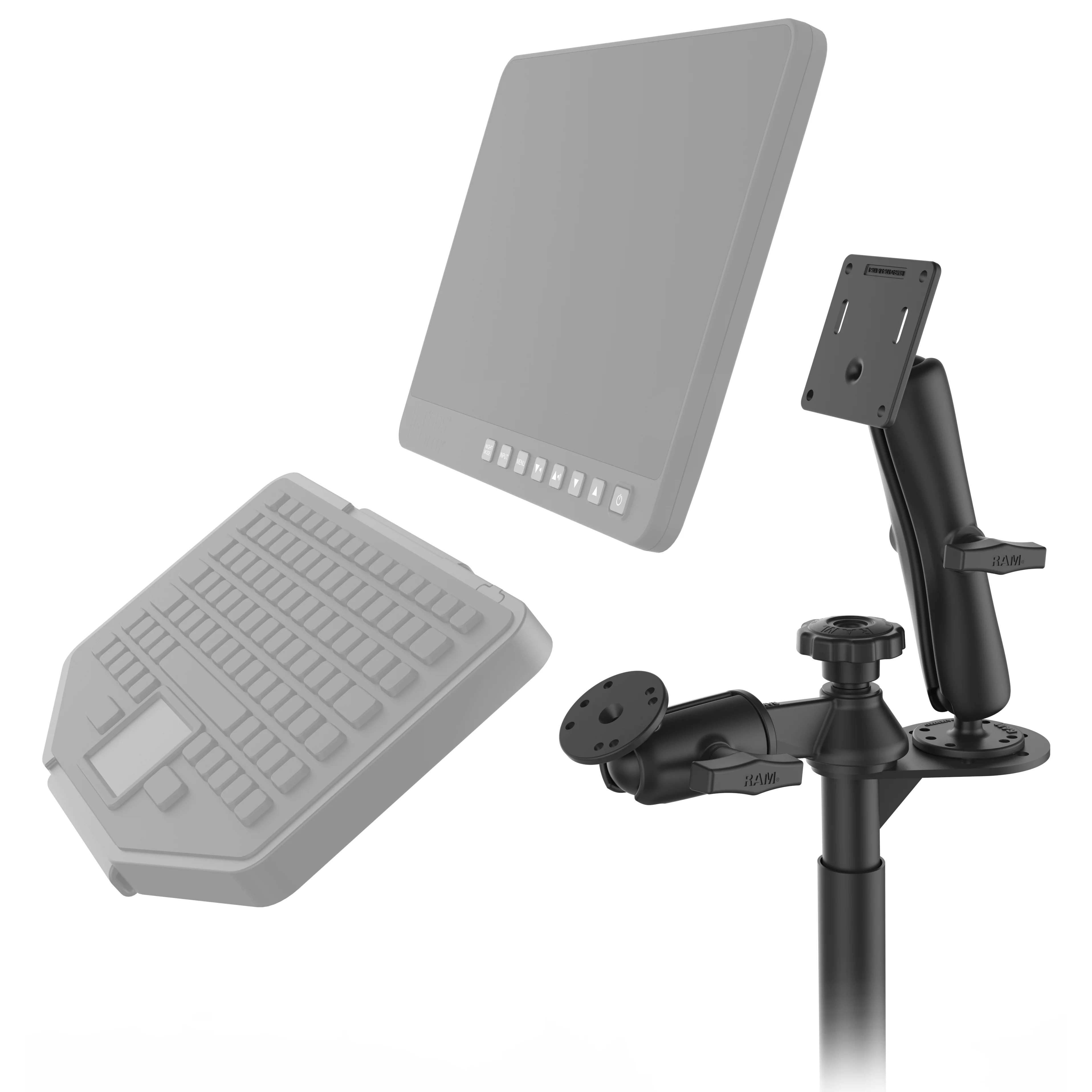 RAM® Tele-Pole™ with 8” & 9” Poles and Double Ball 75x75mm VESA Mount - Image 3