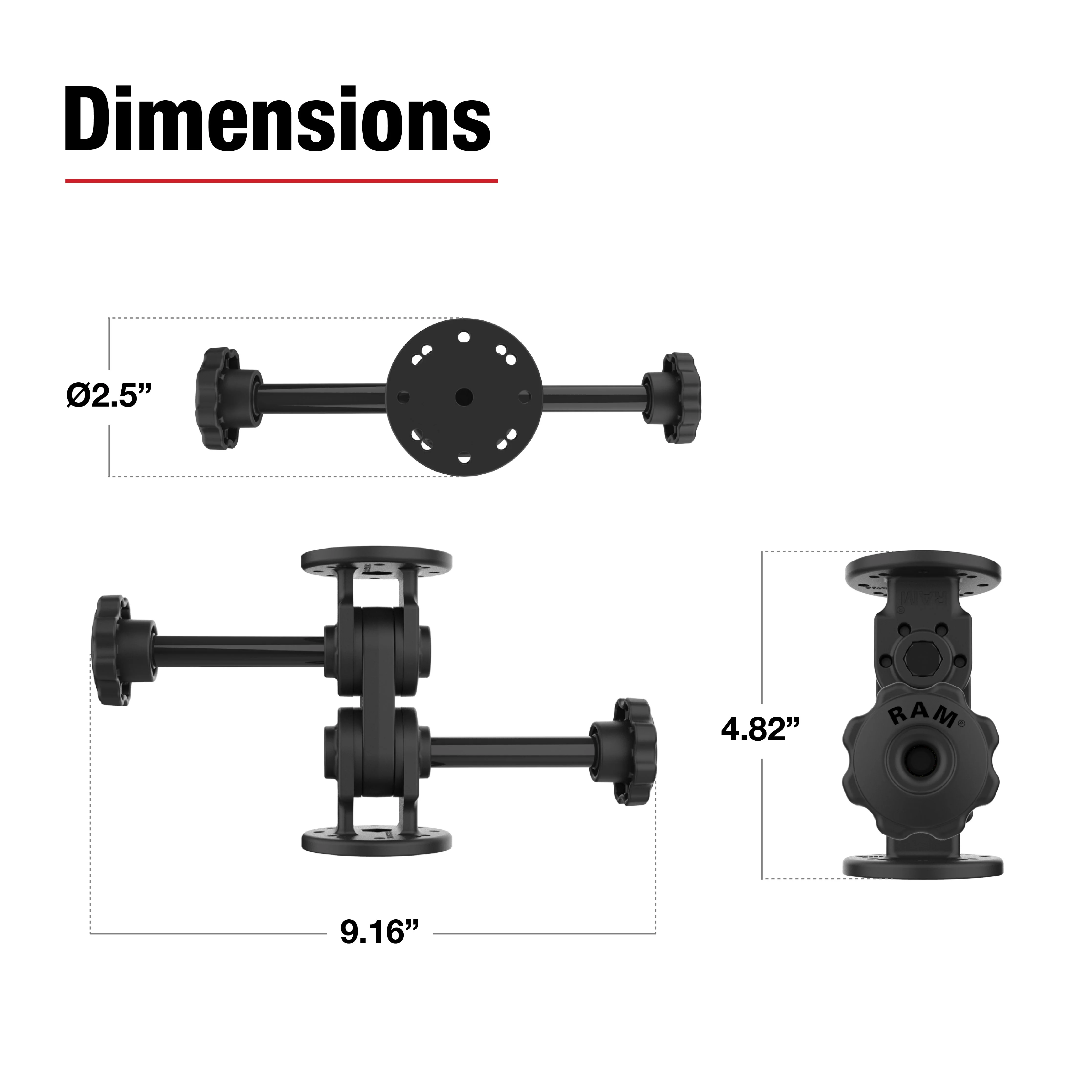 RAM® Dual Straight Pivot Mount with Knob - Image 3