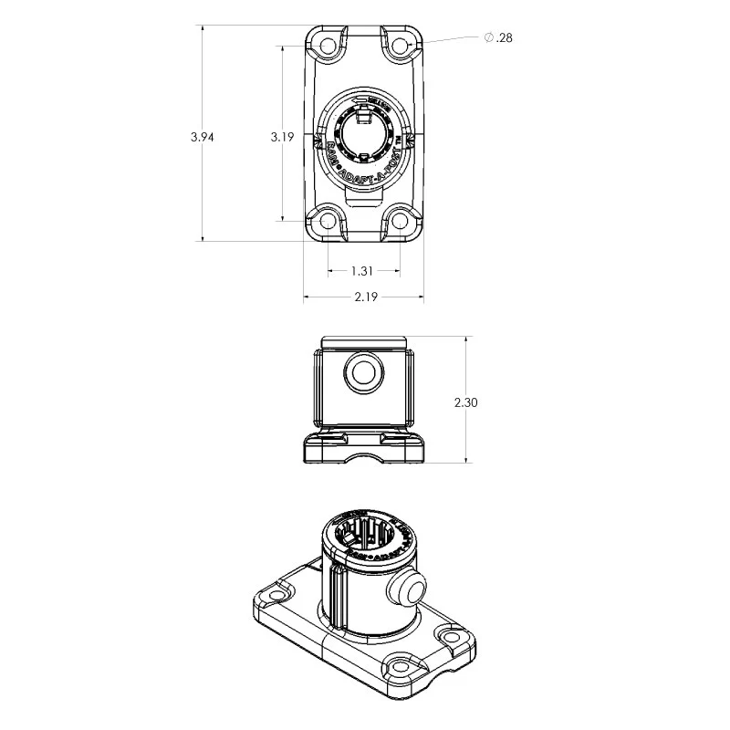 RAM® Universal Adapt-A-Post™ 4-Hole Drill-Down Base - Image 3