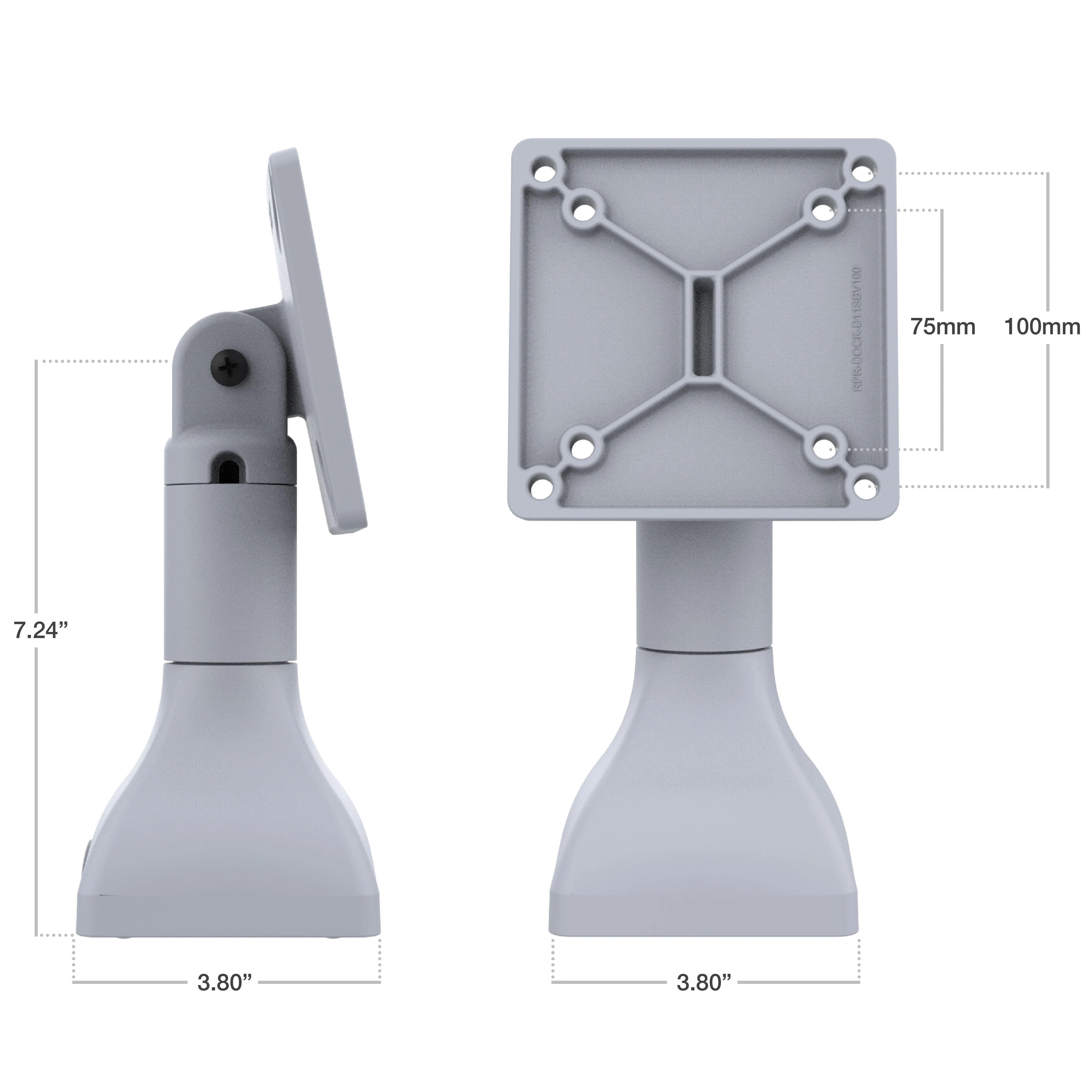 RAM® 7" Pedestal Mount with 100mm & 75mm VESA Patterns - Gray - Image 4